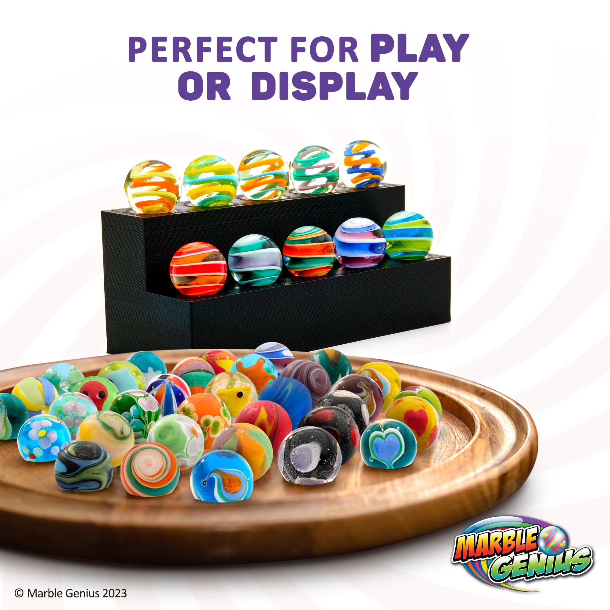 **Marble Genius Collectors Marbles - 16mm (5/8 Inch) Handmade Glass Marbles Set of 10 with Ribbons, Perfect Gift for Kids Ages 3+ & Marble Enthusiasts - Great for Games, Collections & Decorative Displays**