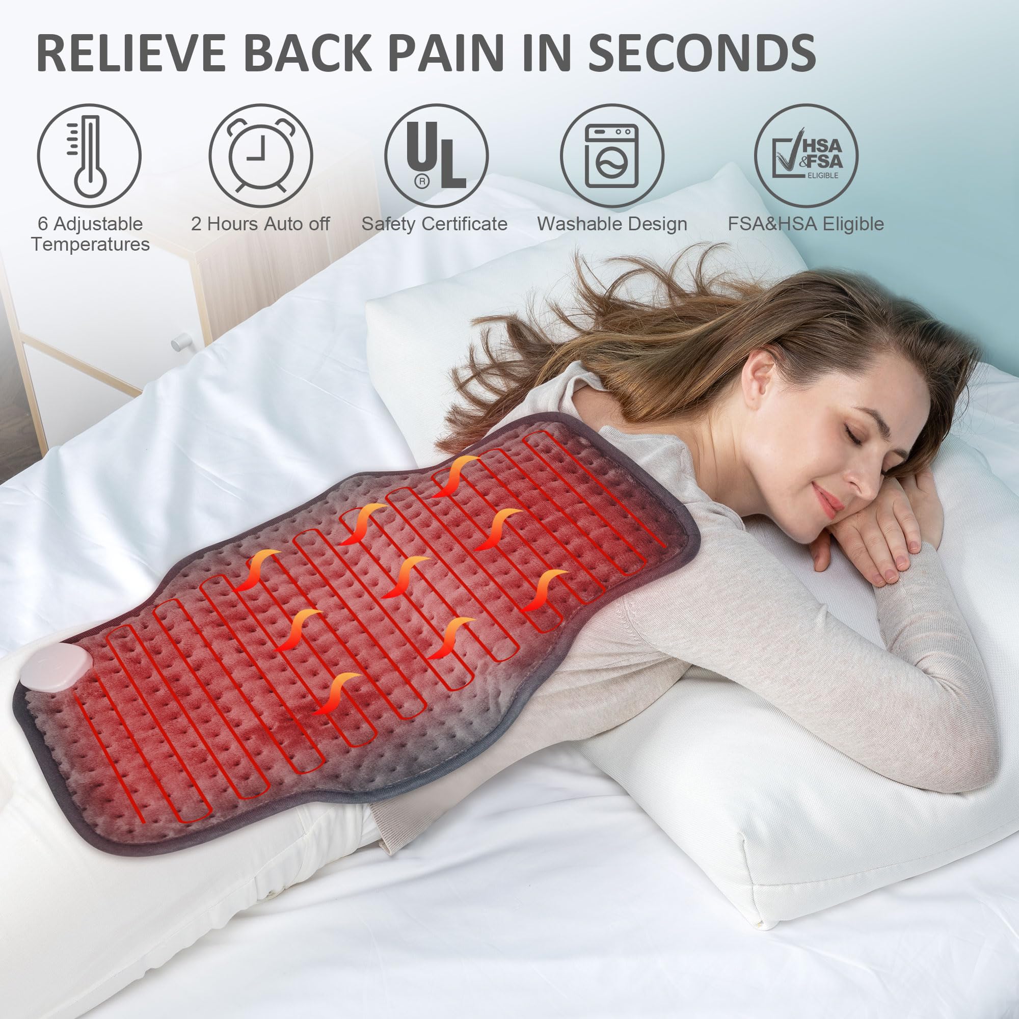 Snailax Electric Heating Pad for Back Pain Relief - 16