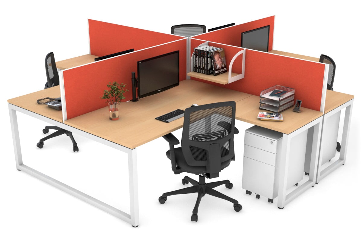 Quadro Loop Legs 4-Person Corner Workstation Desk - 1600L x 1800W with Cable Management Scallop | Office Furniture for Collaborative Workspaces & Team Meetings