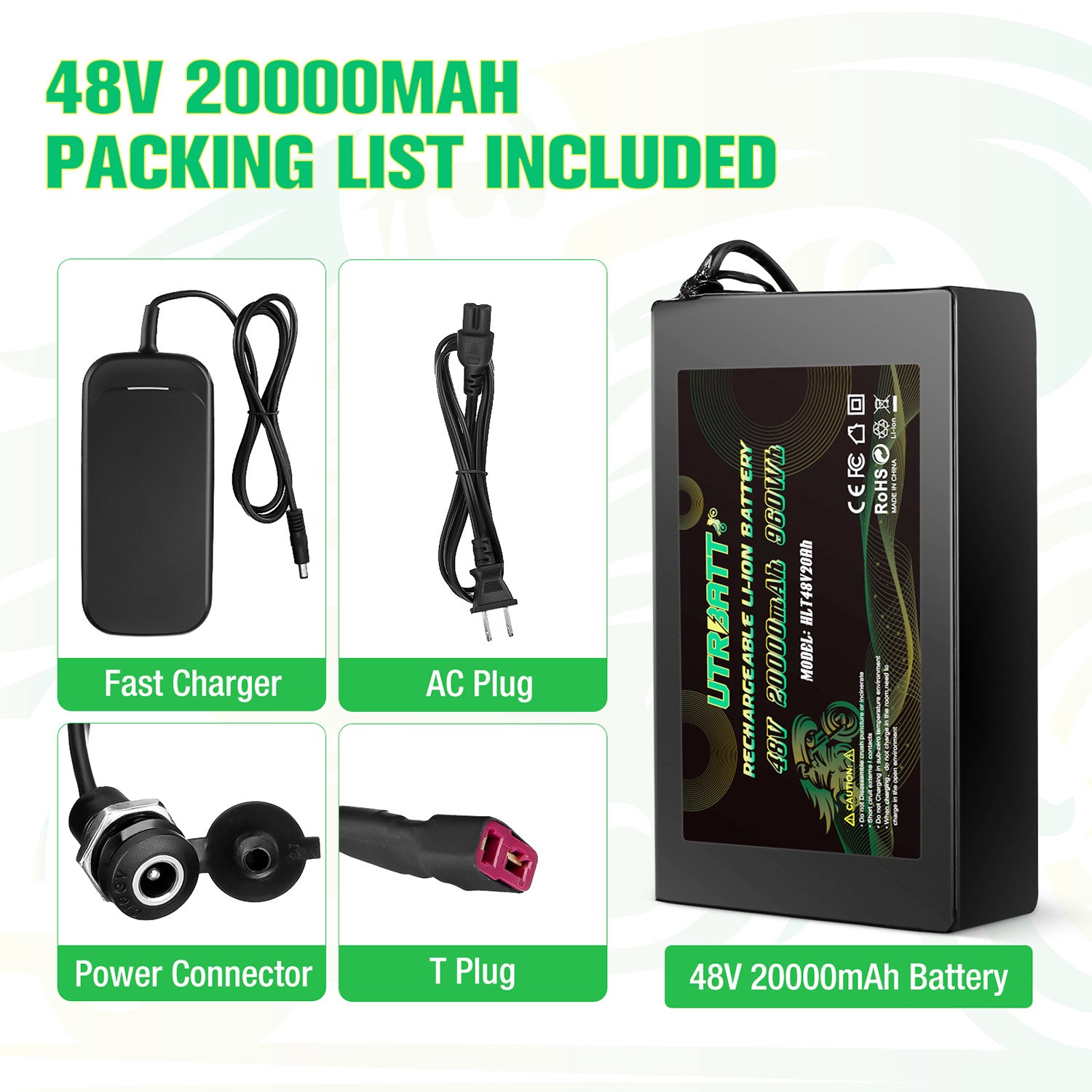 48V 13Ah/20Ah Lithium Ion Electric Bike Battery with 2A Fast Charger - Perfect for E-Bike Commuting, Mountain Biking & Long Distance Rides