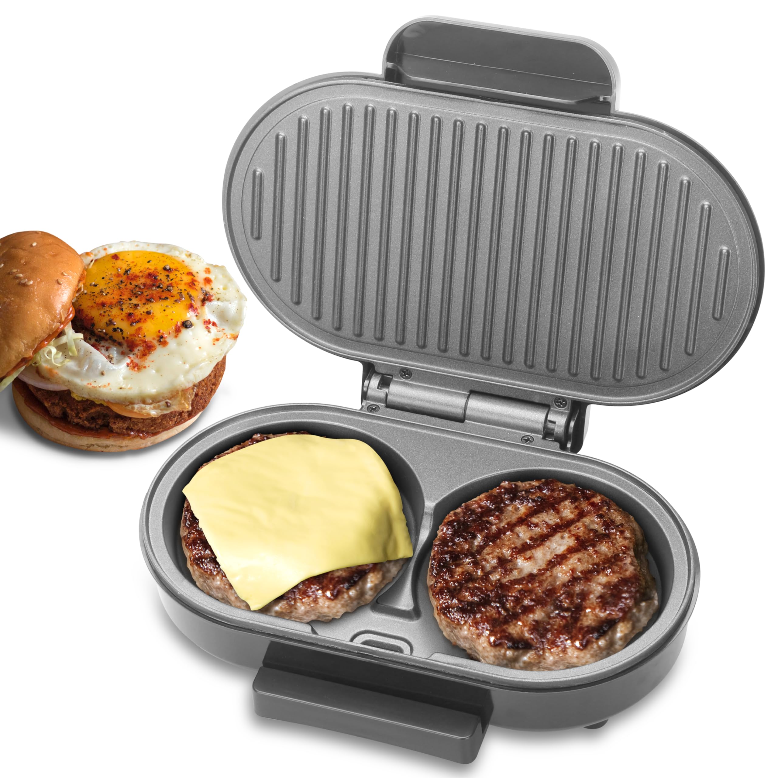 Double Mini Electric Grill - Sandwich & Burger Maker for Breakfast & Lunch