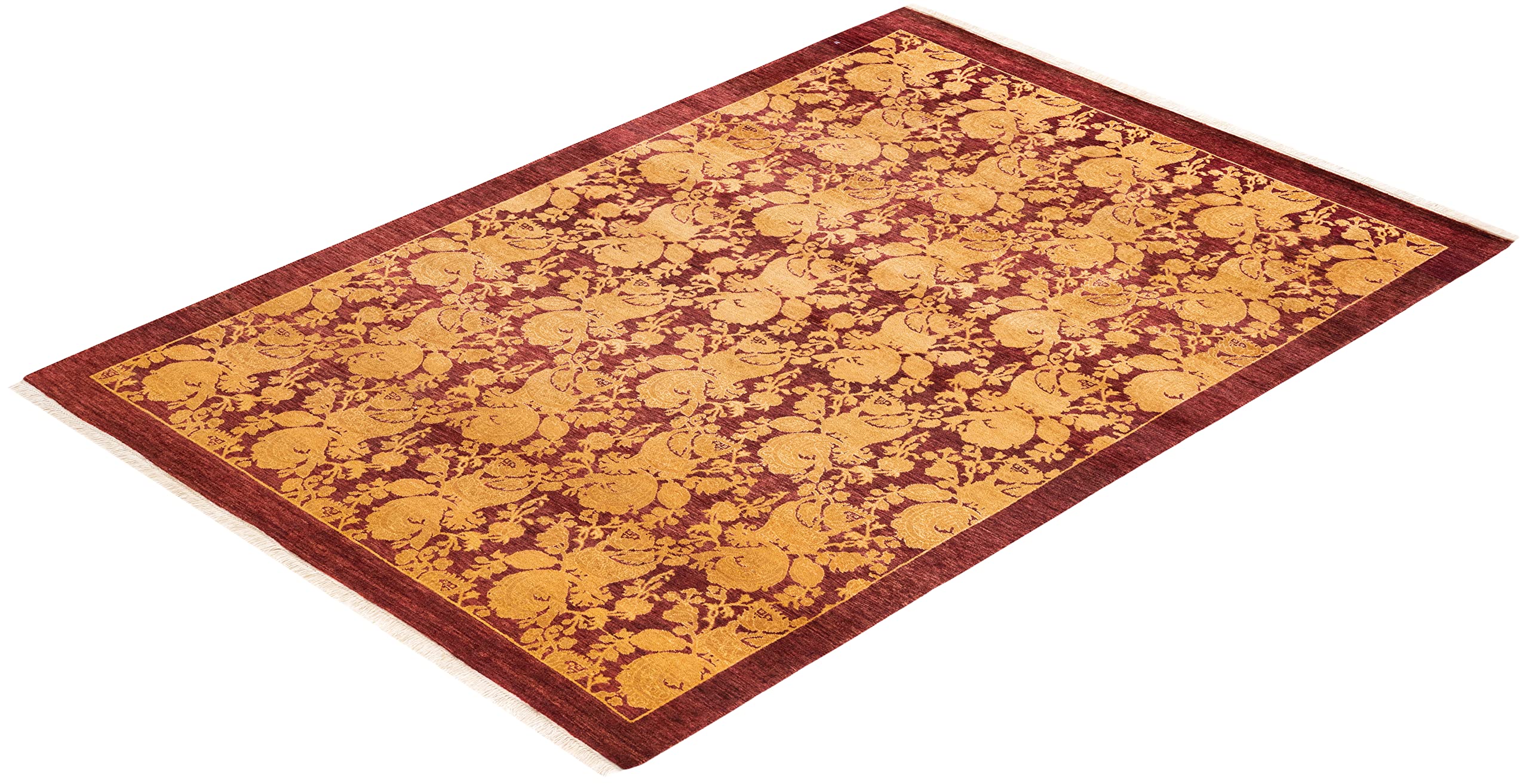 Handmade Traditional Floral Mogul Red Wool Area Rug 4x6 - Solo Rugs One of a Kind Hand Knotted - Perfect for Living Room, Bedroom & Home Decor