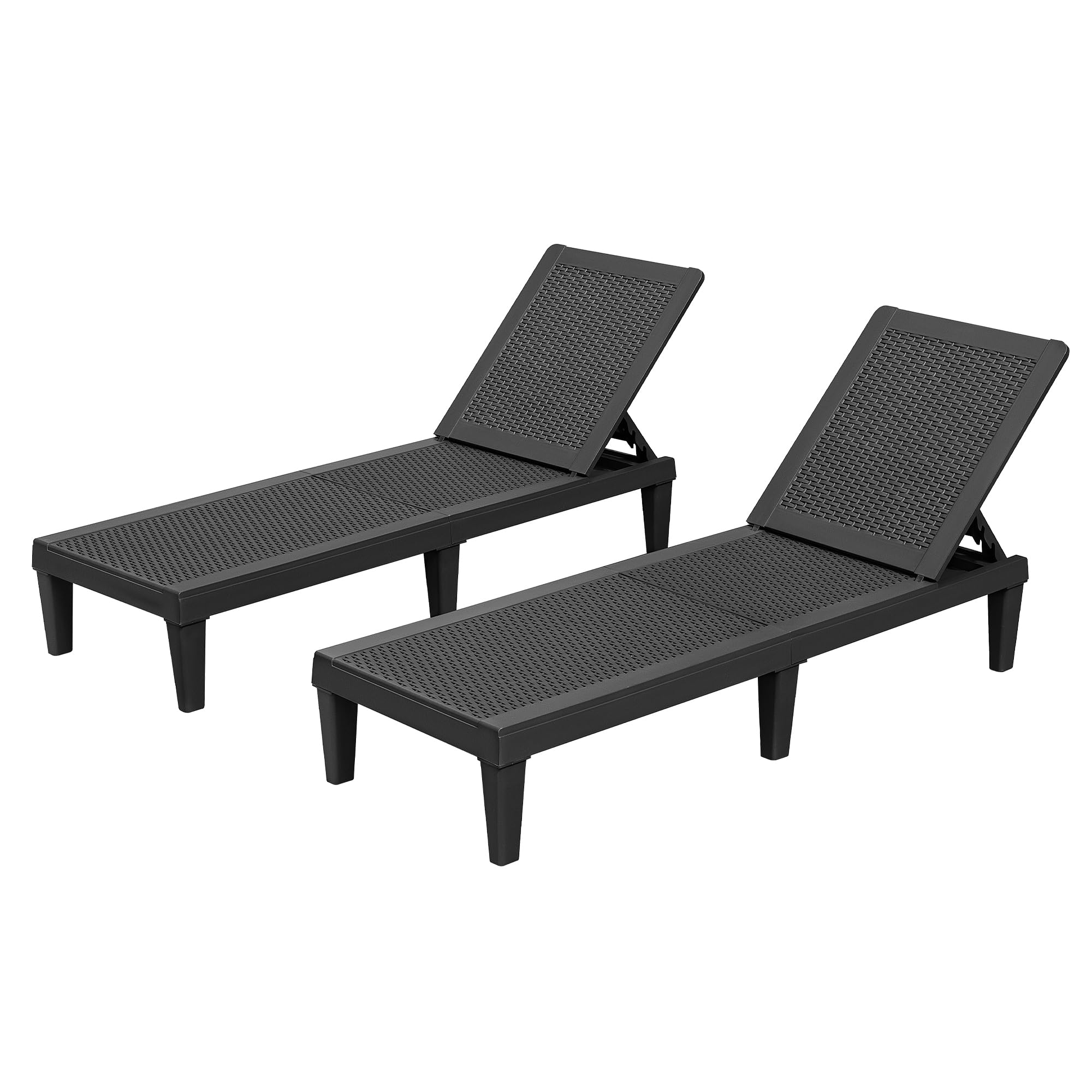 Homall Outdoor Lounge Chairs Set of 2 - Quick Assembly Waterproof Patio Chaise Lounge with Adjustable Backrest for Pool, Beach, Garden - Perfect for Relaxing by the Pool, Sunbathing at Beach or Lounging in Backyard (Black)