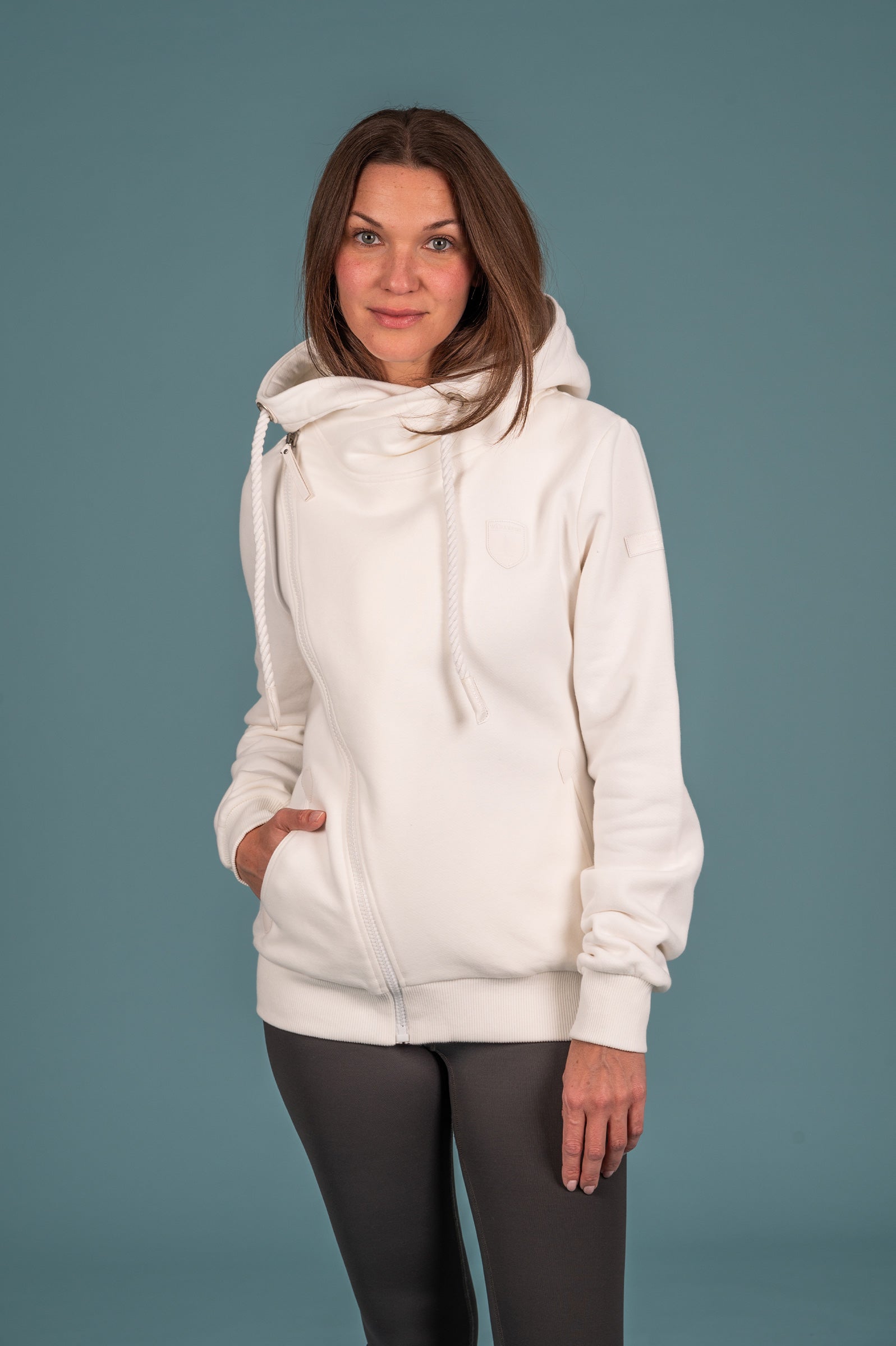 Athena White Ivory Full Zip Hoodie for Women - Soft Fleece Pullover with Pockets | Casual Wear, Gym, Outdoor Activities
