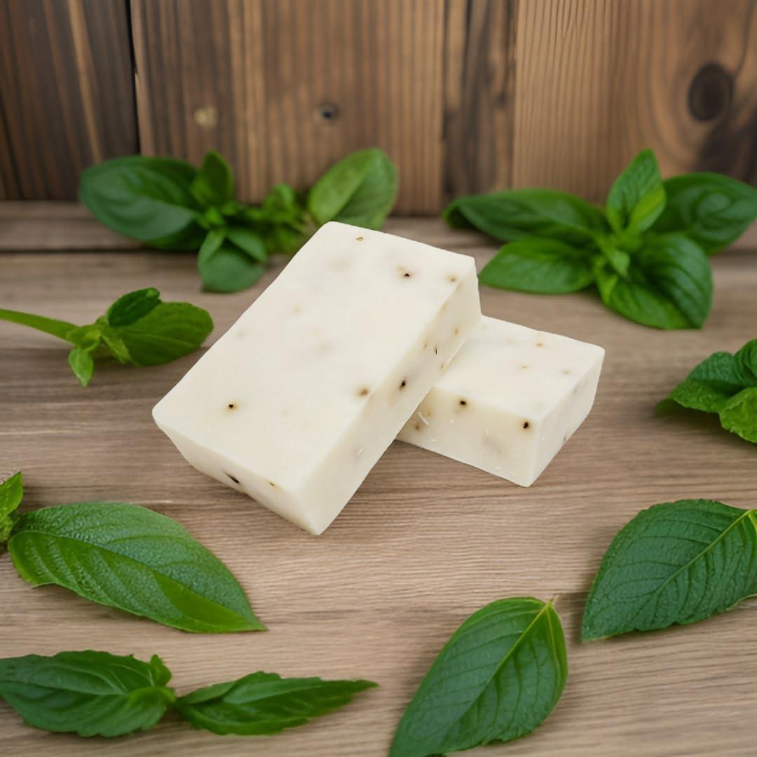 Spearmint & Basil Cold Process Artisan Soap Bar - 4.8oz Natural Handmade Soap with Olive Oil & Shea Butter - Moisturizing, Nourishing & Refreshing for Face & Body - Perfect for Spa, Bath & Gift Giving