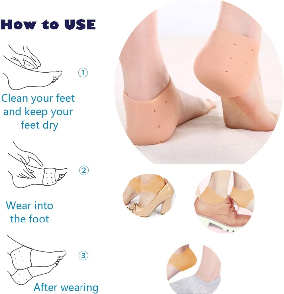 Ocer Heel Cups for Heel Pain Relief - Thick Silicone Heel Support Pads for Plantar Fasciitis, Bone Spurs & Cracked Heels - Comfortable Heel Protectors for Running, Walking & Standing All Day (2-Pack)
