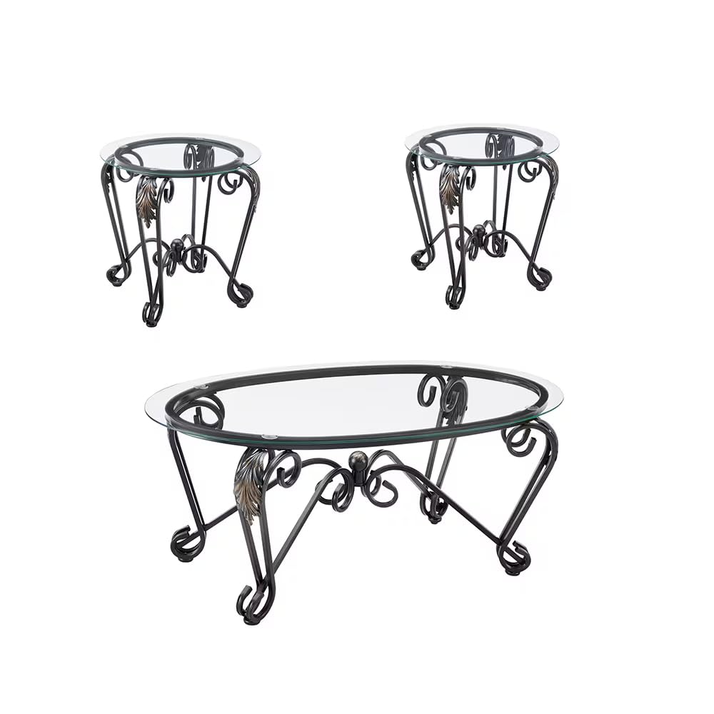 Black 3-Piece Tempered Glass Coffee Table Set - Living Room Decor