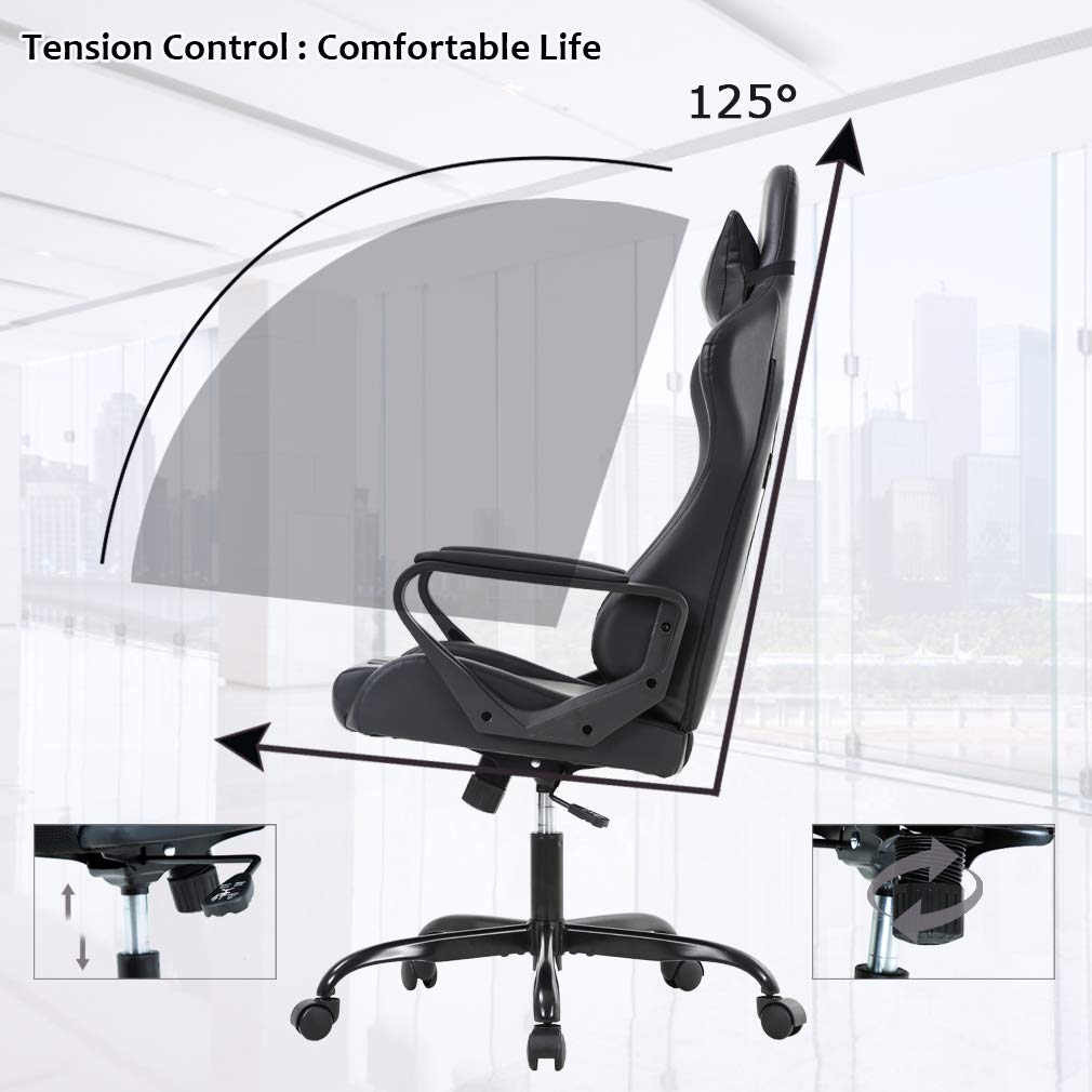 Ergonomic Office Chair - High Back Gaming Chair with Lumbar Support, PU Leather Computer Desk Chair for Home & Office, Adjustable Swivel Rolling Task Chair for Back Pain Relief - Perfect for Work, Gaming & Long Hours Sitting (Black)