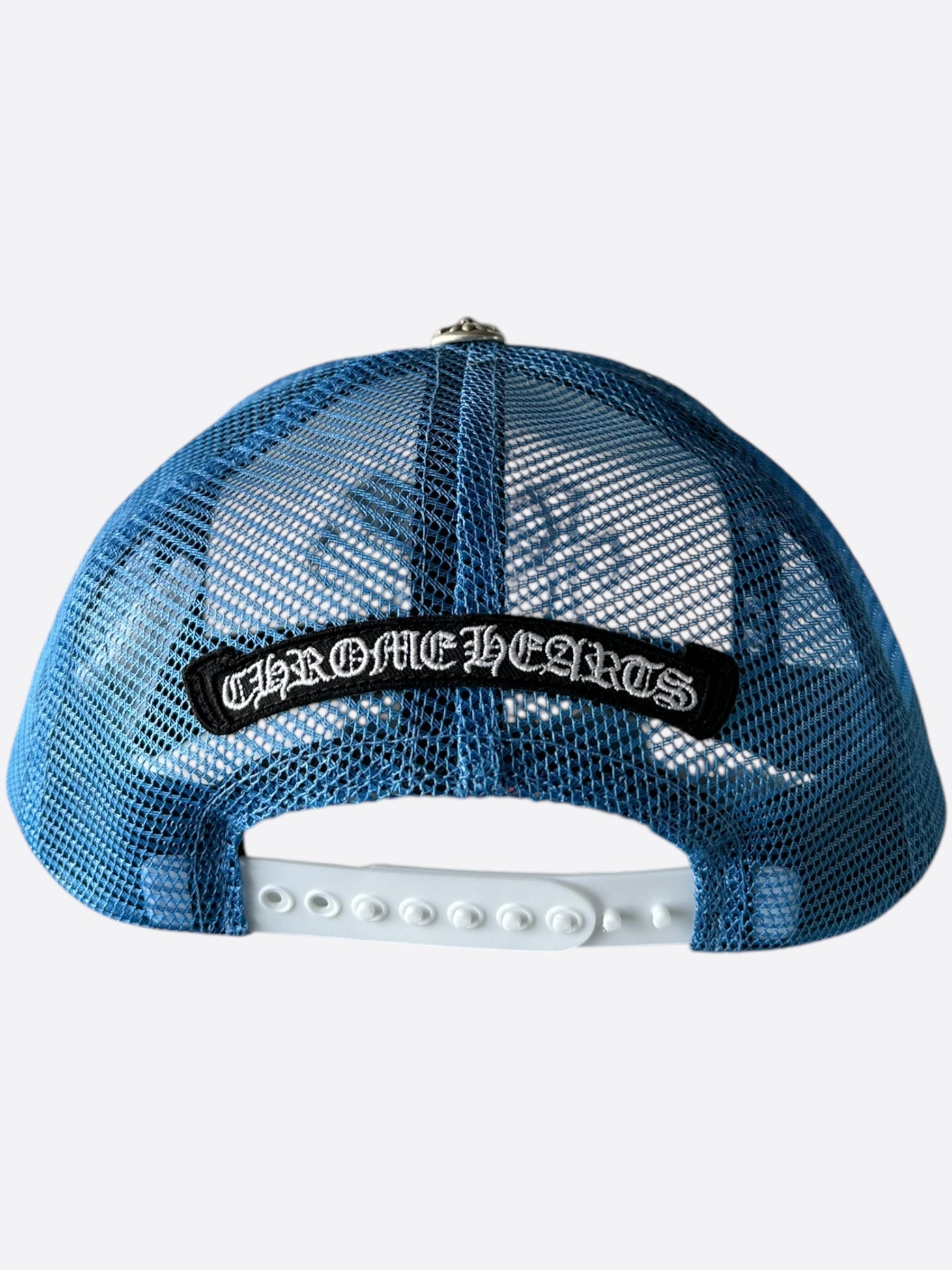 Chrome Hearts Blue Cemetery Cross Patch Trucker Hat - Stylish Embroidered Adjustable Cap for Men & Women - Perfect for Streetwear, Concerts, and Outdoor Adventures