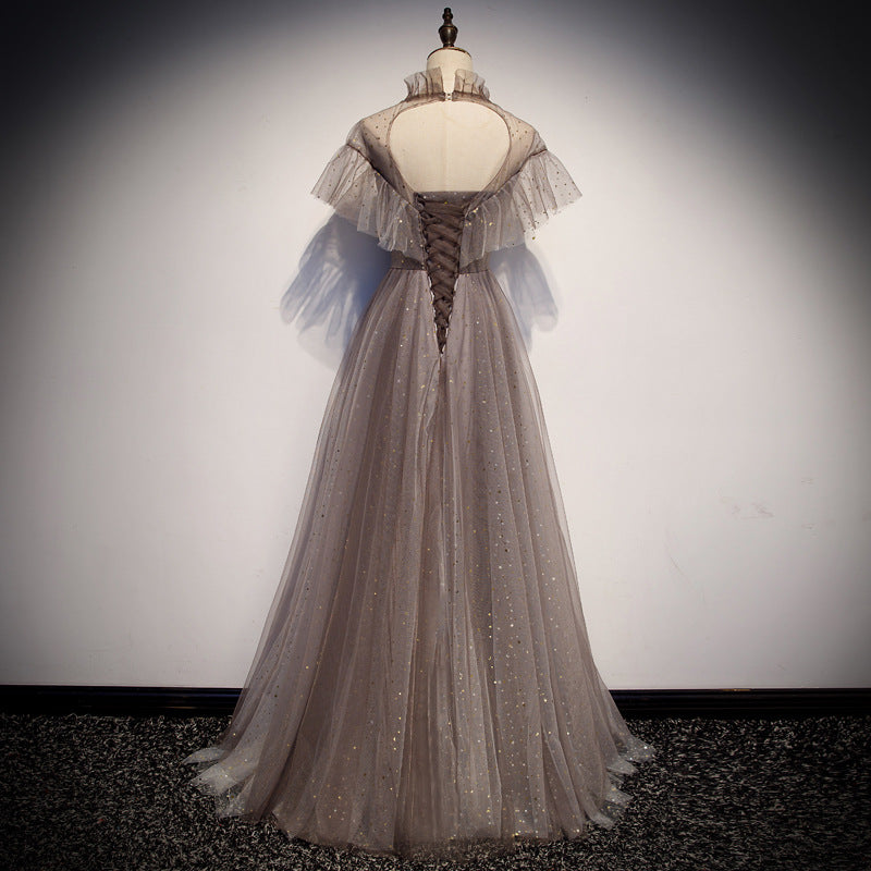 Elegant Off Shoulder A-Line Tulle Prom Dress - Shiny Gray Formal Evening Gown for Homecoming & Special Occasions | Perfect for Dances, Galas & Formal Events