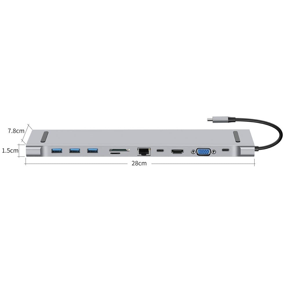 11-in-1 USB C Docking Station with HDMI, Mini DP, VGA, Ethernet, 3 USB 3.0 Ports, SD/TF Card Reader, 3.5mm Audio & 100W PD Charging - Perfect for MacBook Pro/Air, Dell XPS, HP Laptops & Home Office Setup