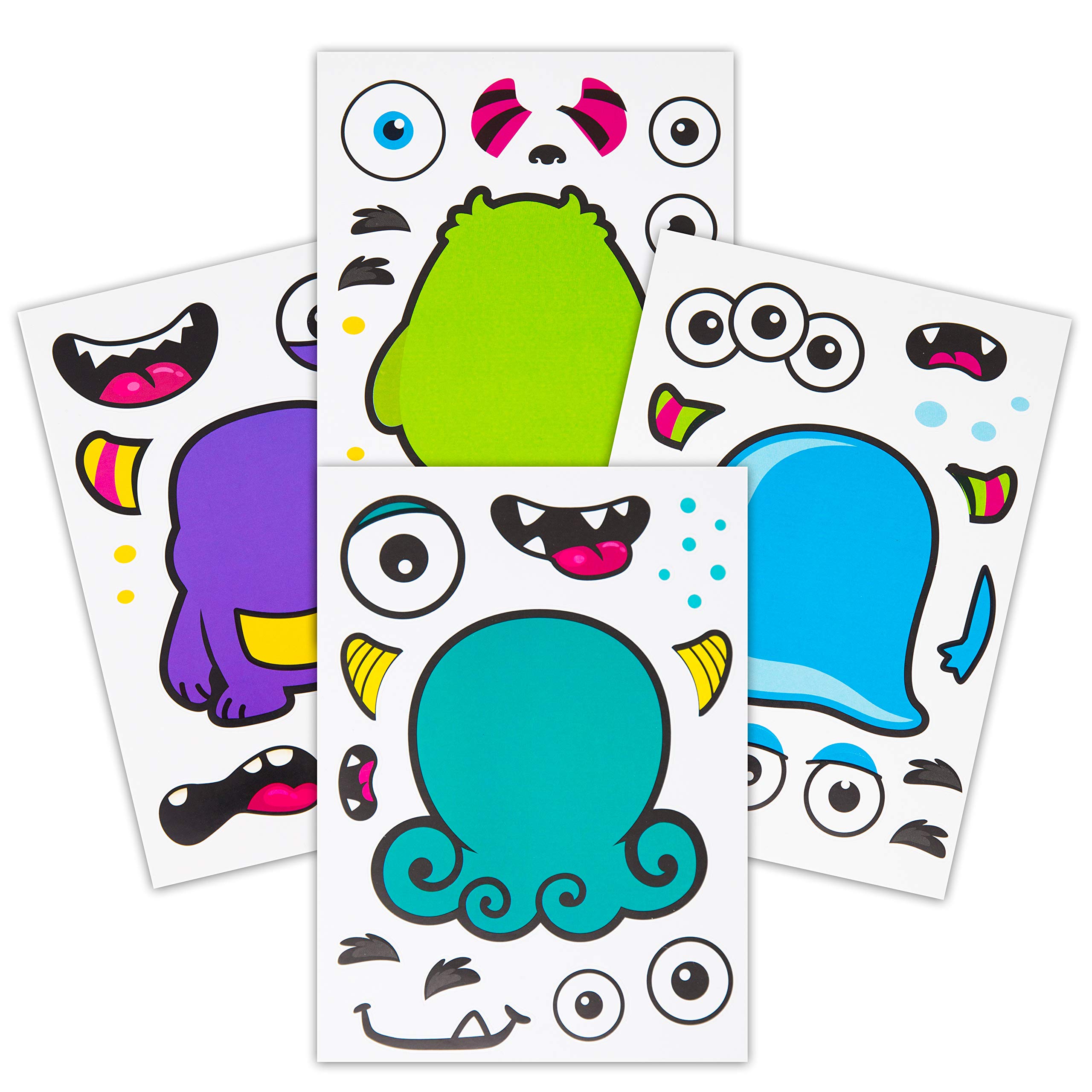 24-Piece Make A Monster Stickers Set for Kids - Creative DIY Craft Project & Birthday Party Favors (Ages 3+) - Design Your Favorite Monster - Perfect for Classroom Activities, Gift Bags, and Arts & Crafts Time