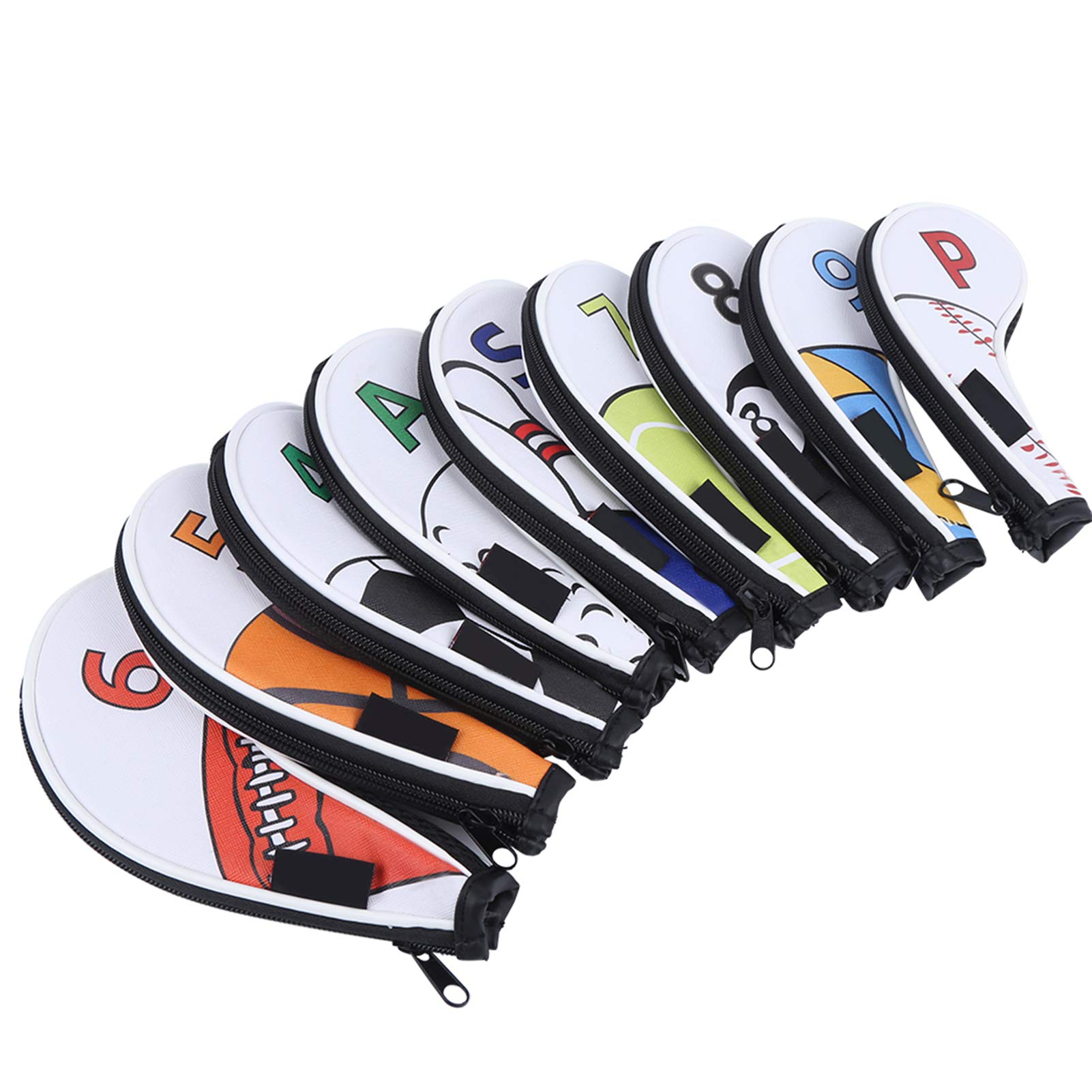 Premium 9-Piece Iron Covers Set with Sport Pattern Design - Universal Fit for All Golf Club Brands - Durable Zipper Protection - Perfect Gift for Golfers - Ideal for Course Play, Travel & Club Storage