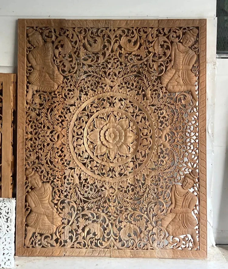 Hand Carved King Size Wooden Headboard 190cm - Solid Wood Bed Frame for Master Bedroom Decor | Perfect for Rustic, Farmhouse & Traditional Bedroom Styles