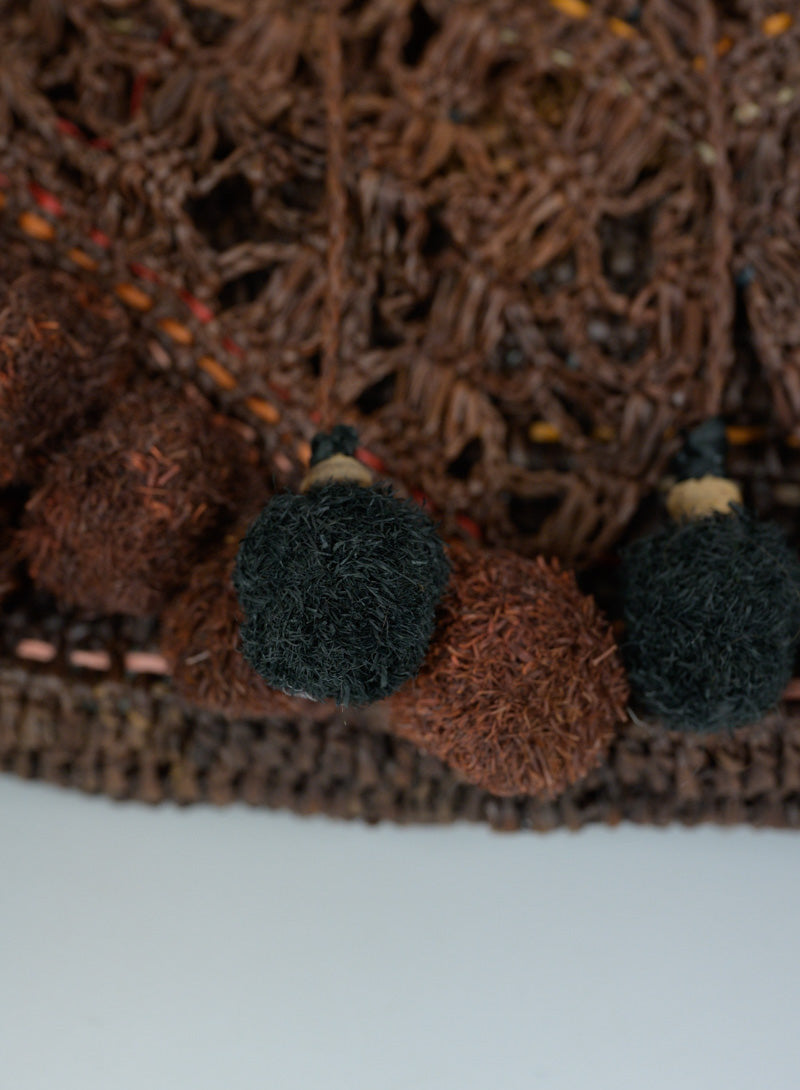 Jamin Puech Straw Borsina Handbag with Pom Pom - Brown Woven Crossbody Bag for Women | Perfect for Beach, Travel and Everyday Use