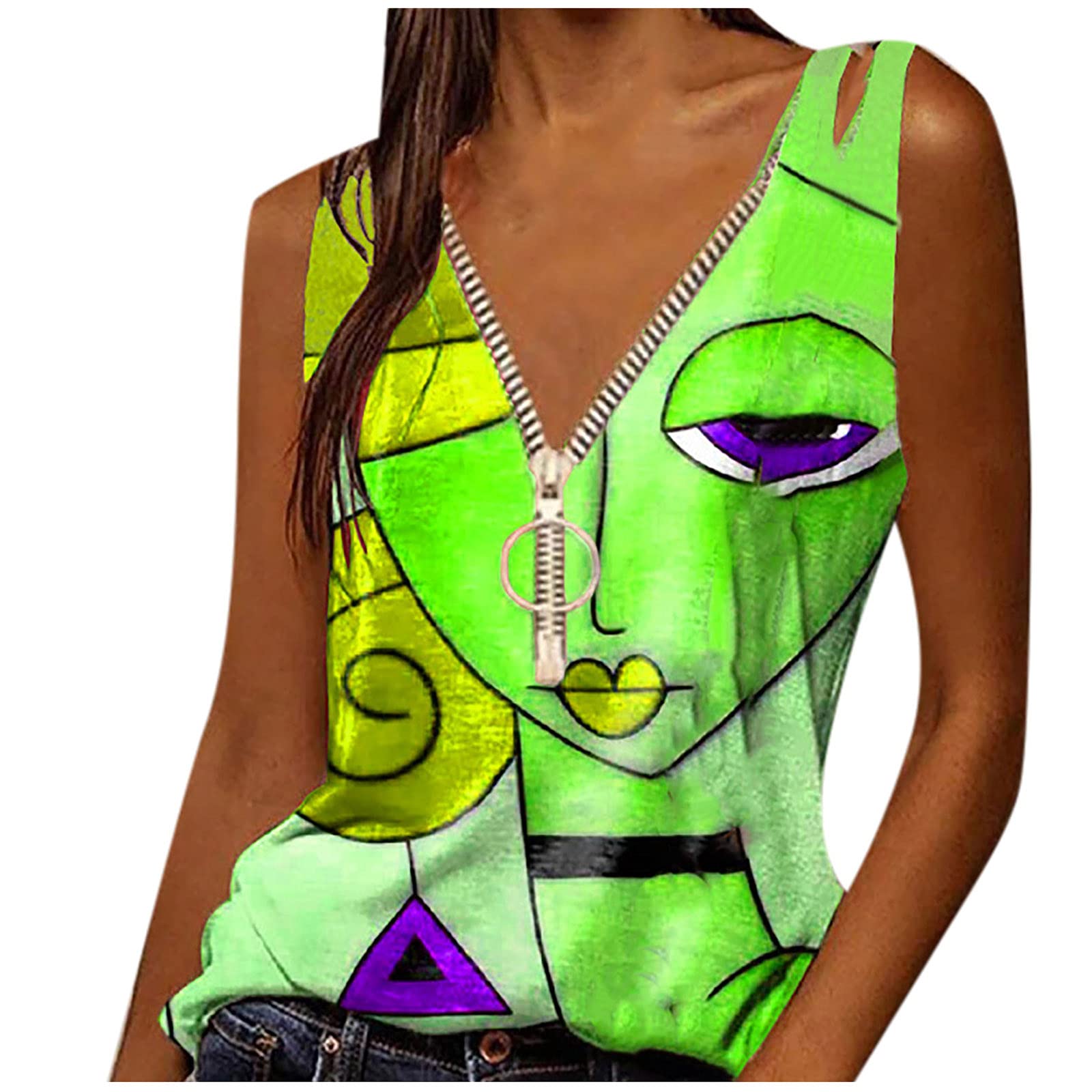 Maikouhai Women's Summer Deep V Neck Sleeveless Tank Top - Trendy Casual Loose Fit Blouse Tee (Sizes 2XL-5XL) | Perfect for Beach, Vacation & Everyday Wear