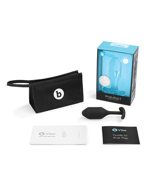 B Vibe Snug Plug 2 - Weighted Silicone Anal Plug for Men & Women - Black - Comfortable & Discreet for All-Day Wear & Enhanced Pleasure