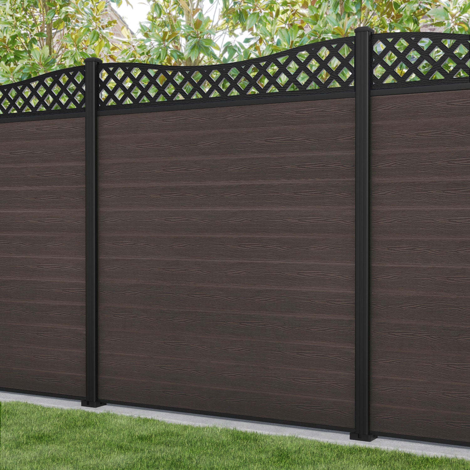 Classic Low Wave Fence Panel - Mid Brown Aluminum Fence with Durable Posts | Perfect for Backyard, Garden, and Property Boundary Security