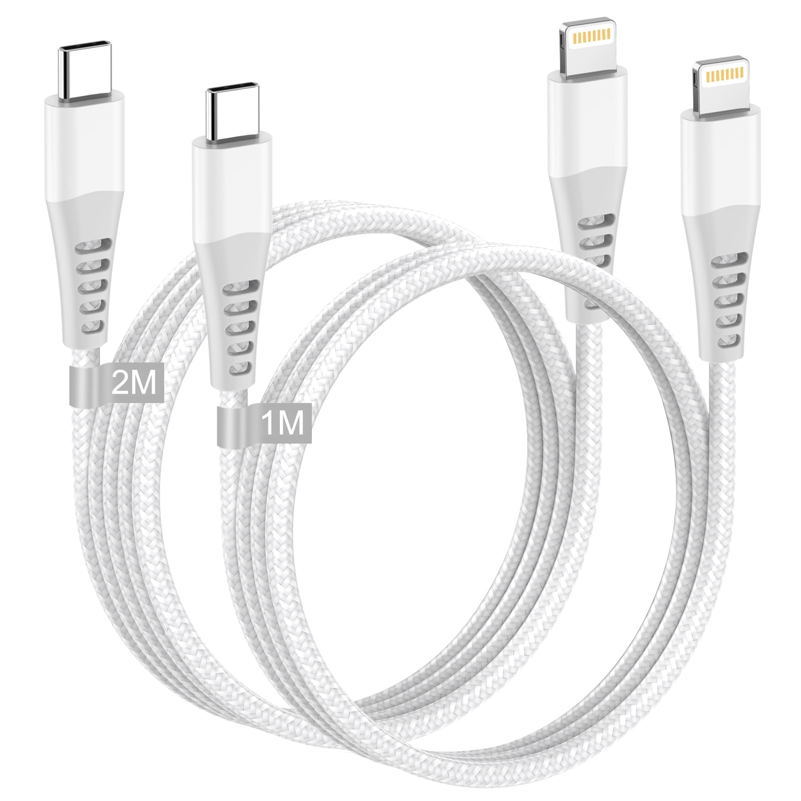 MFi Certified USB C to Lightning Cable 1M+2M - Fast Charging Cable for iPhone 14 Pro Max/14 Plus/13/12/11/XS/8 - Durable iPhone Charger Cable for Home, Office & Travel