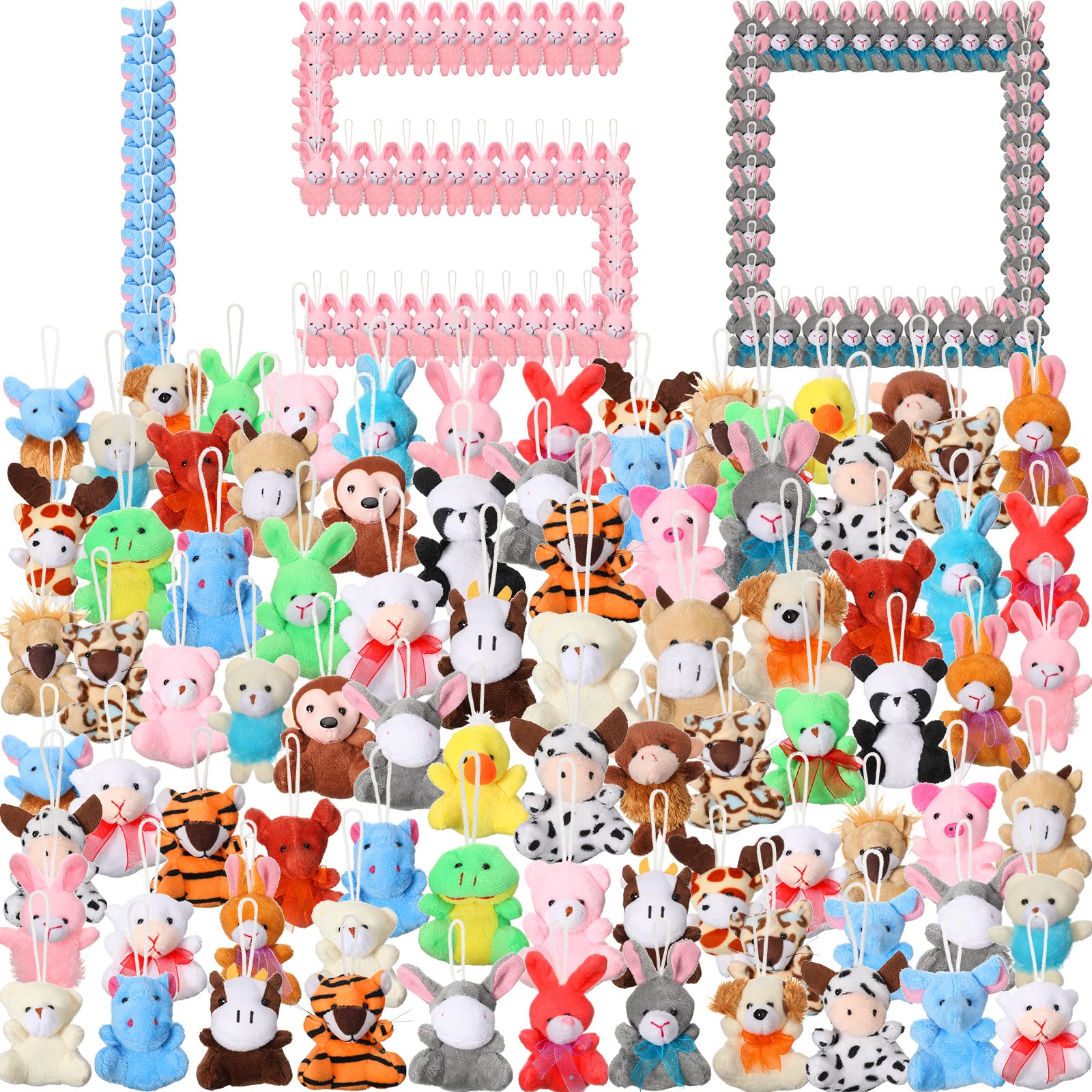 150 Pcs Mini Stuffed Animal Toys Bulk - 2.4 Inch Small Plush Keychain Assortment Set for Kids Party Favors, Goodie Bag Fillers, Carnival Prizes - Perfect for Birthday Parties, Classroom Rewards & Baby Shower Gifts