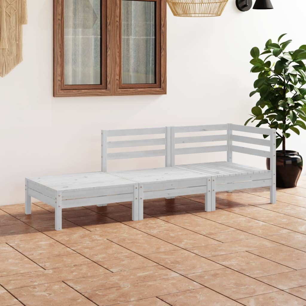 vidaXL Retro Style 3-Piece Patio Lounge Set - Solid Pine Wood Outdoor Furniture with Sofa, Corner Sofa & Footstool | White Weather-Resistant Garden Seating for Poolside, Deck & Backyard Relaxation