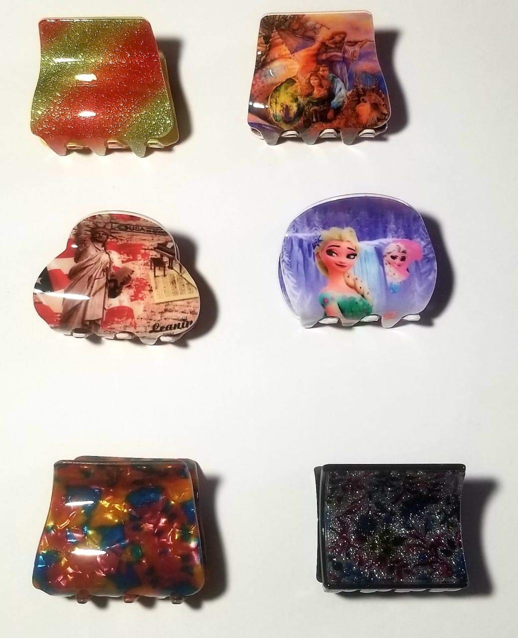 SR SELECTION Plastic Printed Hair Claw Clips for Women & Girls - Medium Size, Multicolor (Pack of 6) - Perfect for School, Work, Gym & Everyday Hairstyles