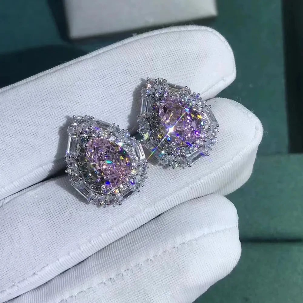 WUIHA 925 Sterling Silver 3EX Pear 8CT VVS Yellow Diamond & Pink Sapphire Moissanite Stud Earrings - Elegant Drop Earrings for Women, Perfect for Weddings, Parties & Gift Giving