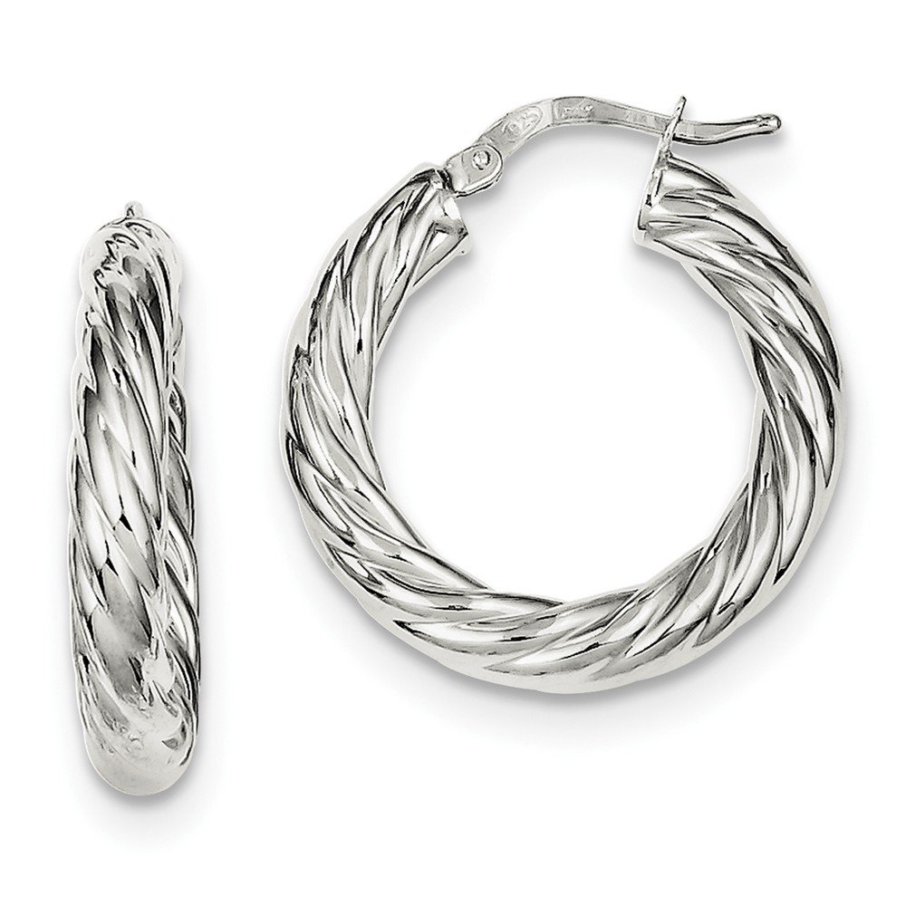 QE8359 Sterling Silver Polished Twisted Hoop Earrings for Women - Elegant Jewelry Gift for Birthday, Anniversary & Everyday Wear