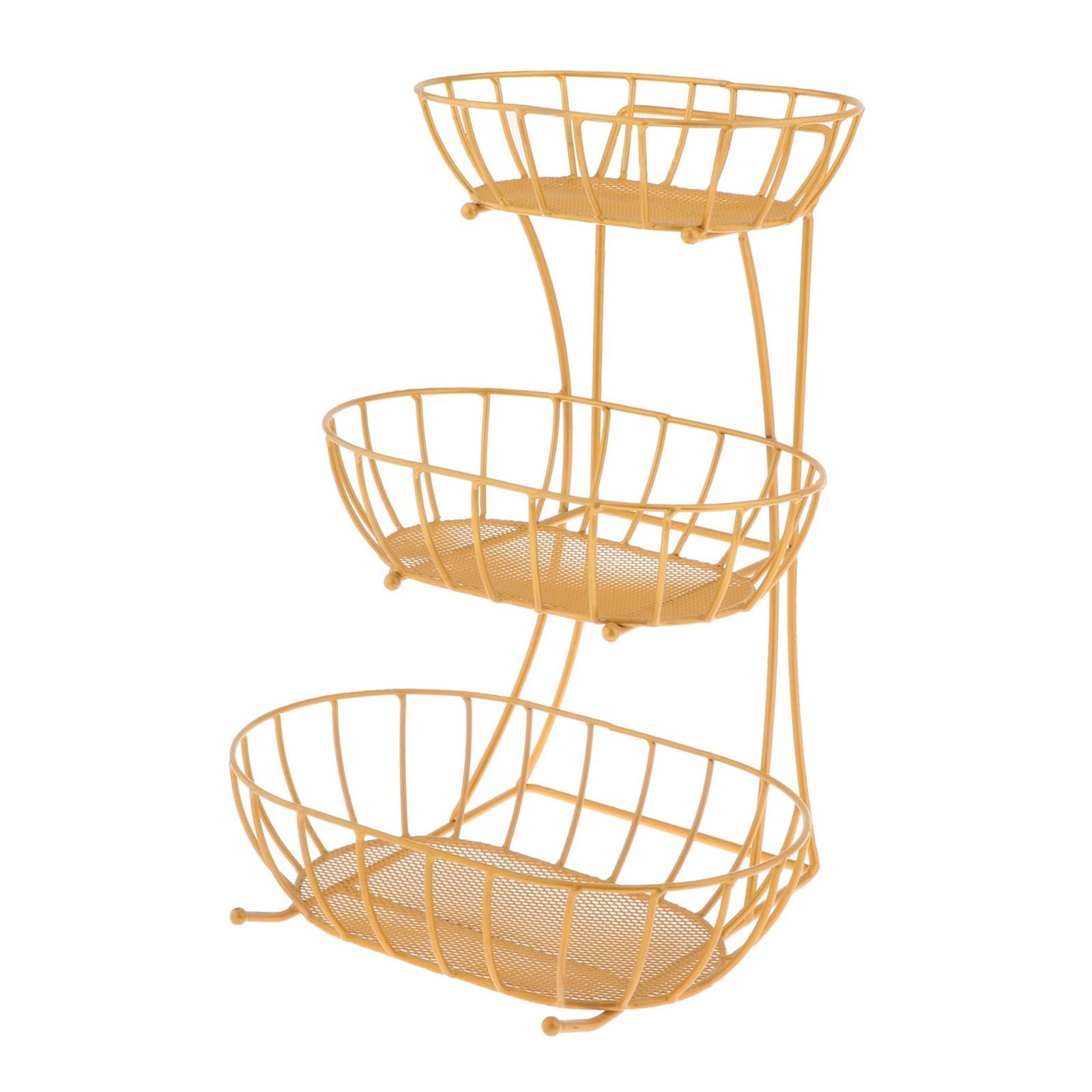 CALANDIS® 3-Tier Metal Fruit Basket Stand - Gold Space Saving Serving Tray for Kitchen Counter, Party, Dining Table | Sturdy Wire Fruit Holder for Apples, Bananas, Snacks & Decor