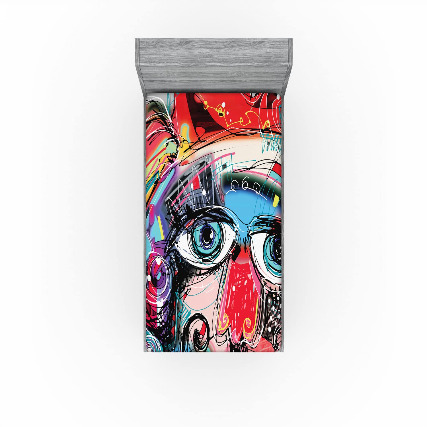 Ambesonne Art Fitted Sheet - Graffiti Style Dog Print, Twin XL, for Cozy Bedroom Decor