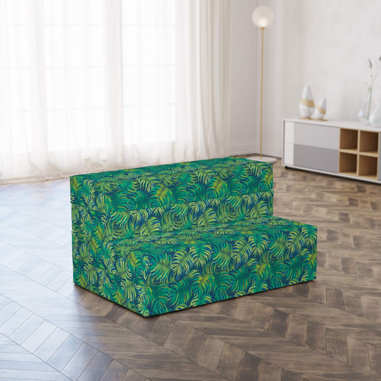 Ambesonne Foldable Mattress with Hawaiian Tropical Leaves Design, 74.8