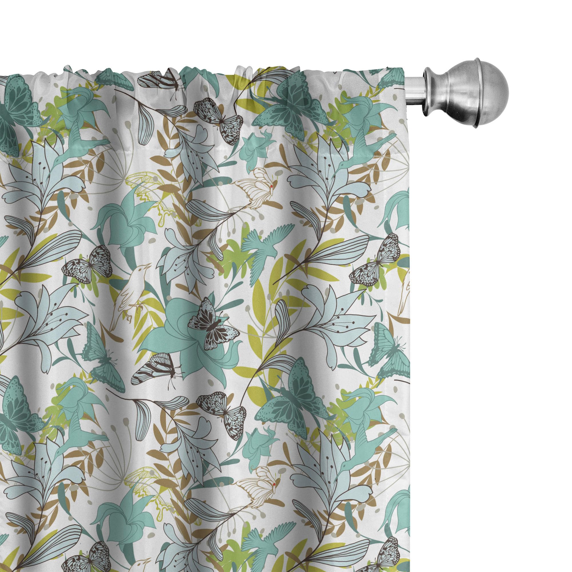Ambesonne Floral Window Curtains with Flying Birds & Butterflies - Wildflower Nature Design Lightweight Decor 2-Panel Set (28