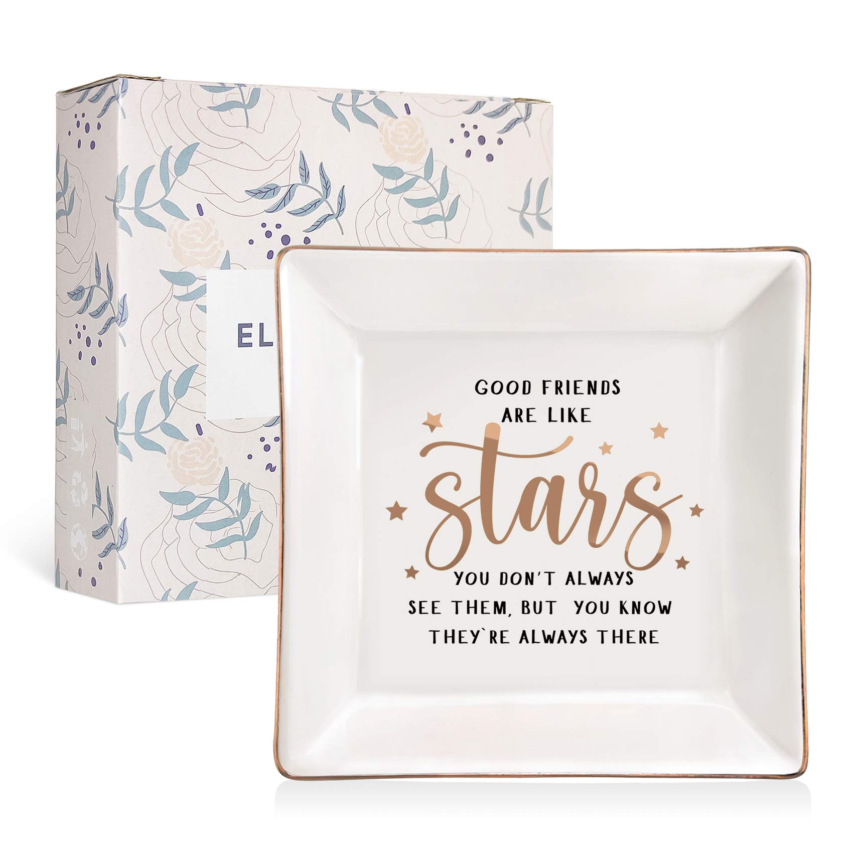 ELEGANTPARK Ceramic Ring Dish for Women - Elegant Jewelry Tray for Rings, Earrings & Trinkets - Perfect Friendship Gift for Her, BFF, Christmas & Birthday - Square Decorative Holder for Vanity, Dresser or Nightstand