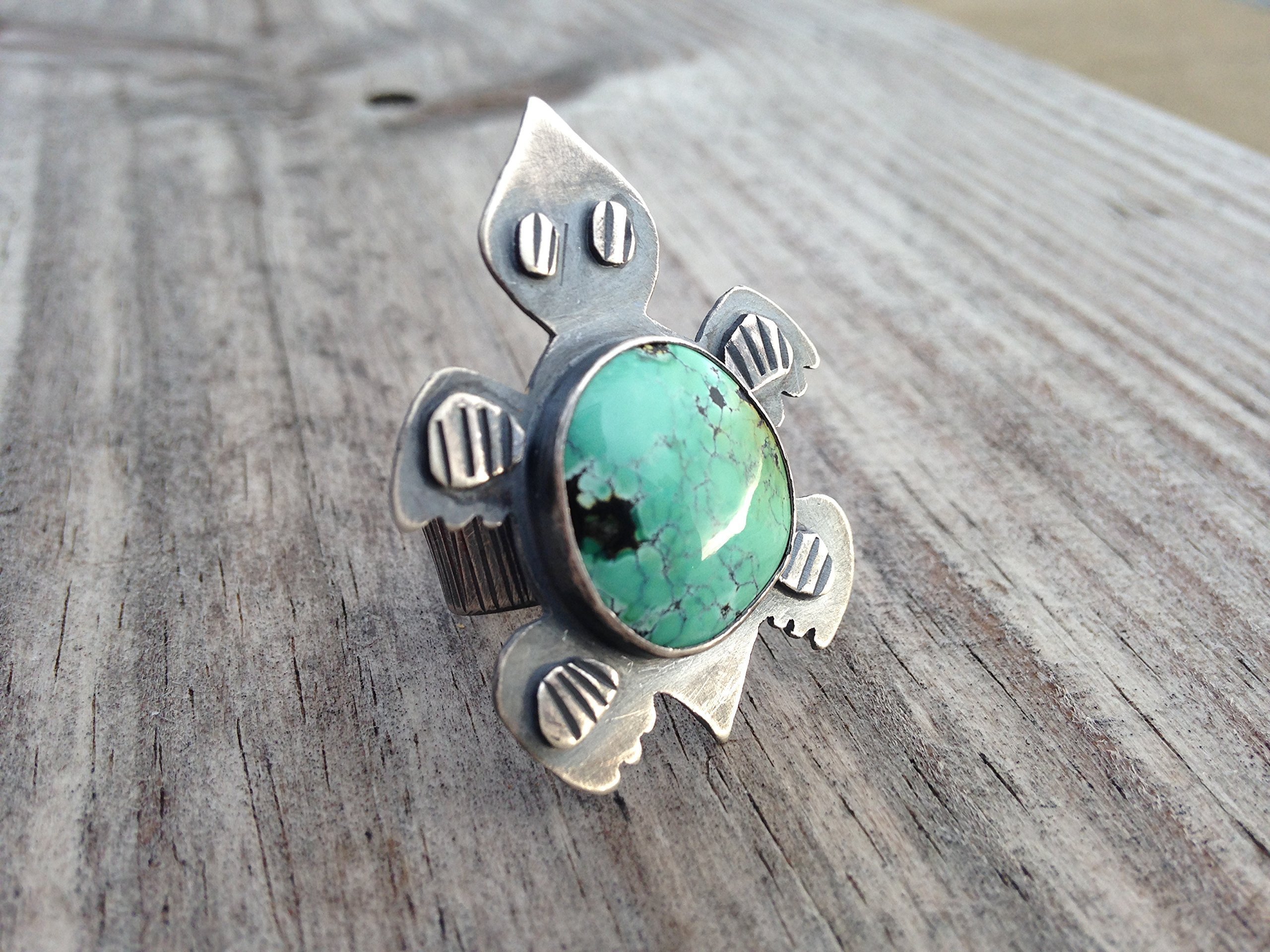 Handmade Turquoise Turtle Ring - Adjustable Sterling Silver Jewelry for Women - Perfect for Boho Fashion, Beach Vacations & Everyday Wear