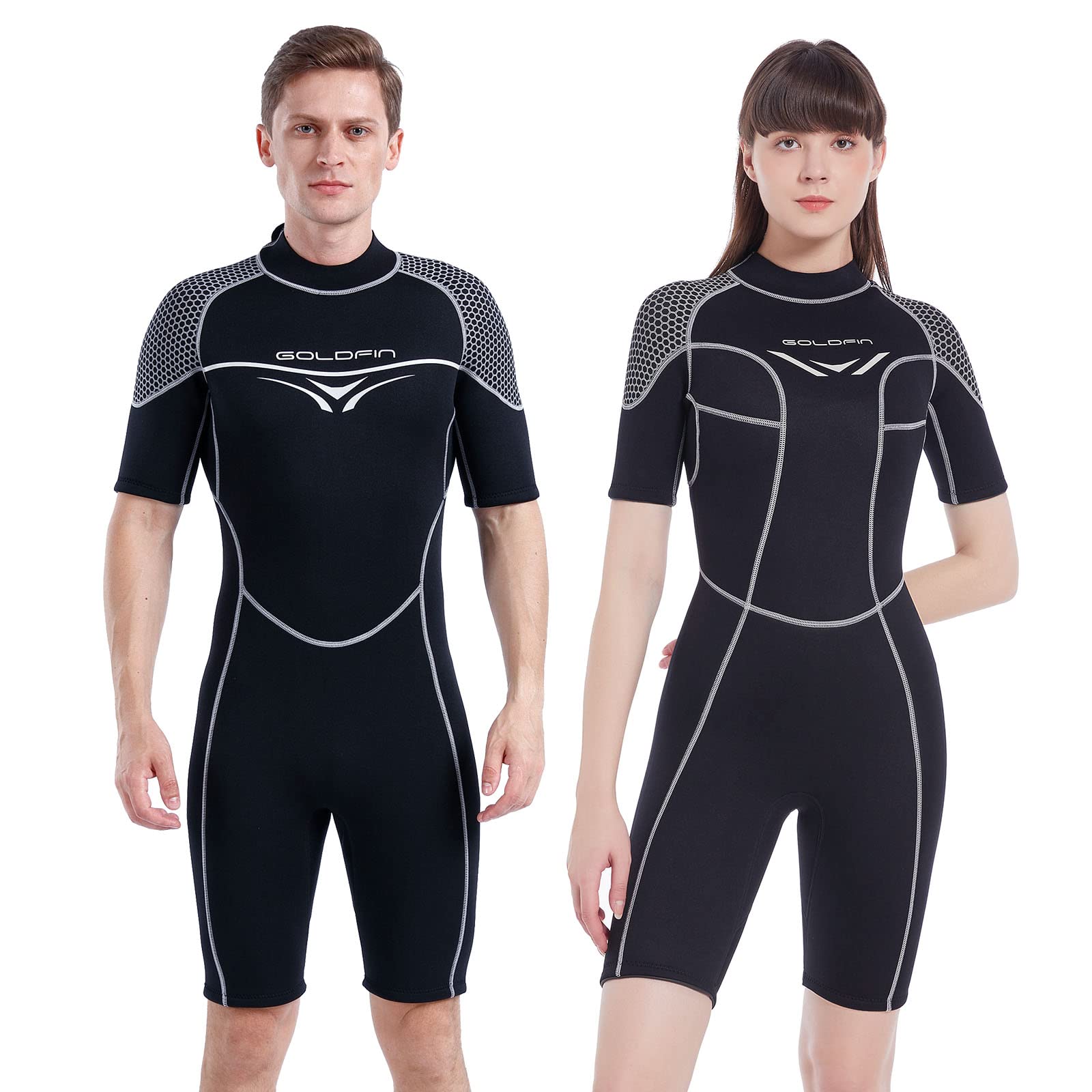 **Goldfin 3mm Neoprene Wetsuit Shorty for Women & Men - Thermal Diving & Surfing Suit with Back Zip - Perfect for Swimming, Snorkeling & Water Sports (Women M, Men 2XL) - Ideal for Beach, Pool & Ocean Adventures**