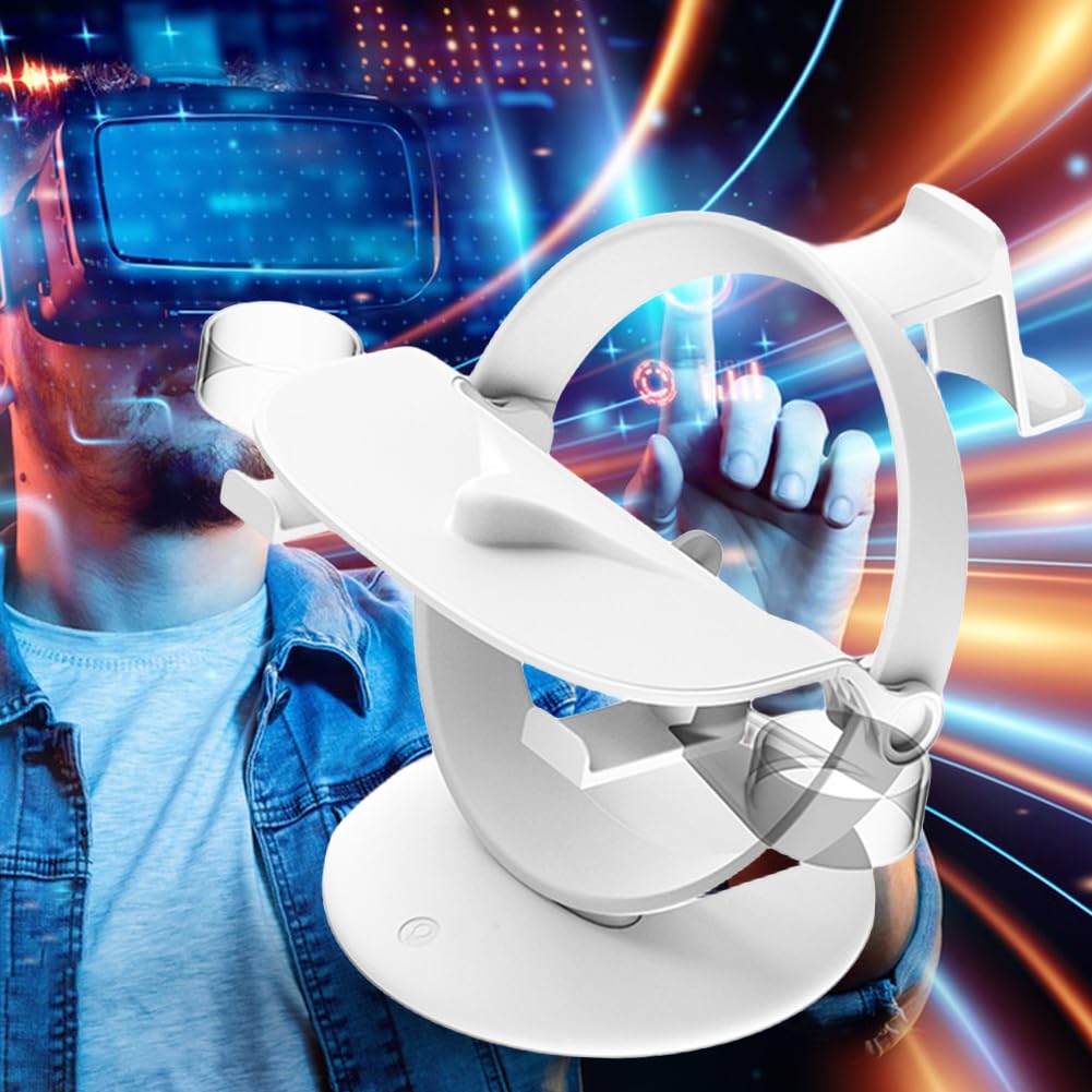 UKETO Stand Holder for Meta Quest 3, VR Headset Charging Station with LED Light, Stable Display Mount for VR Headset & Controllers - Perfect for Gaming, Home Theater & Virtual Reality Setup