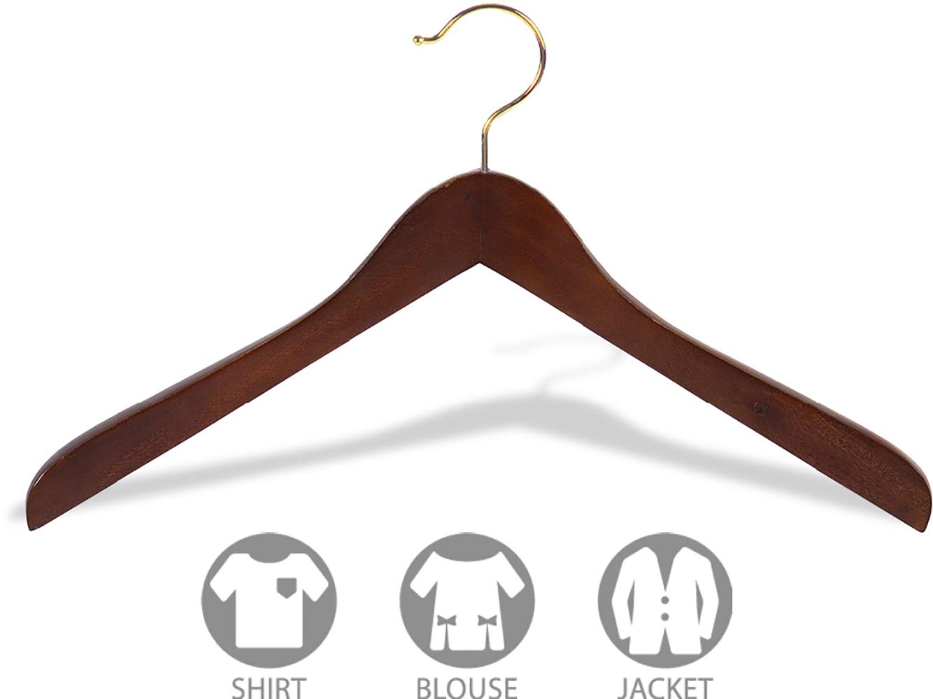 Premium Concave Wooden Clothes Hangers - Natural Walnut Finish, Thick Curved Design with Brass Swivel Hooks for Jackets, Coats & Dress Shirts (Set of 12) - Ideal for Closet Organization, Luxury Wardrobe & Upscale Retail Stores by The Great American Hanger Company