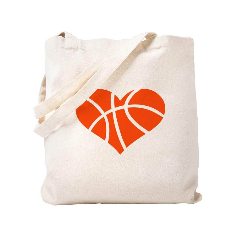 Basketball Heart Tote Bag - Natural Canvas Reusable Shopping Bag for Groceries, Gym & Beach | Eco-Friendly Cotton Carryall for Sports Fans