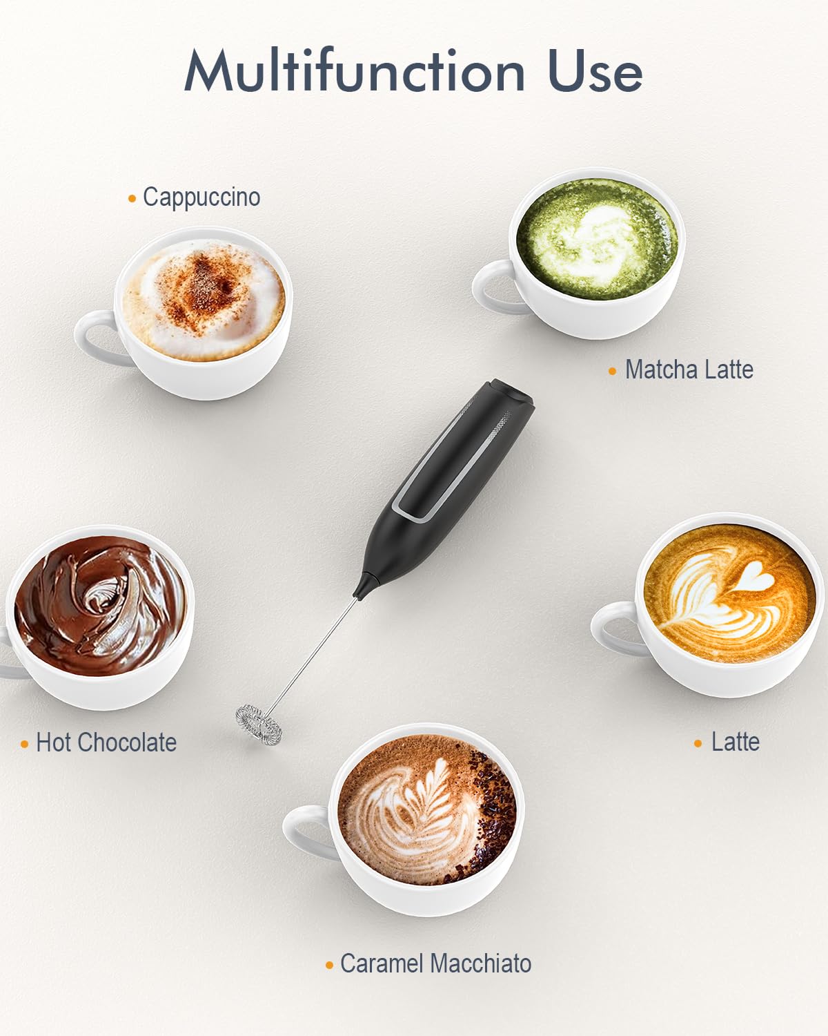 Premium Handheld Milk Frother - Electric Foam Maker with Stainless Steel Whisk for Coffee, Matcha, Lattes & Cappuccino | Battery Powered Drink Mixer | Perfect for Home, Office & Coffee Shops