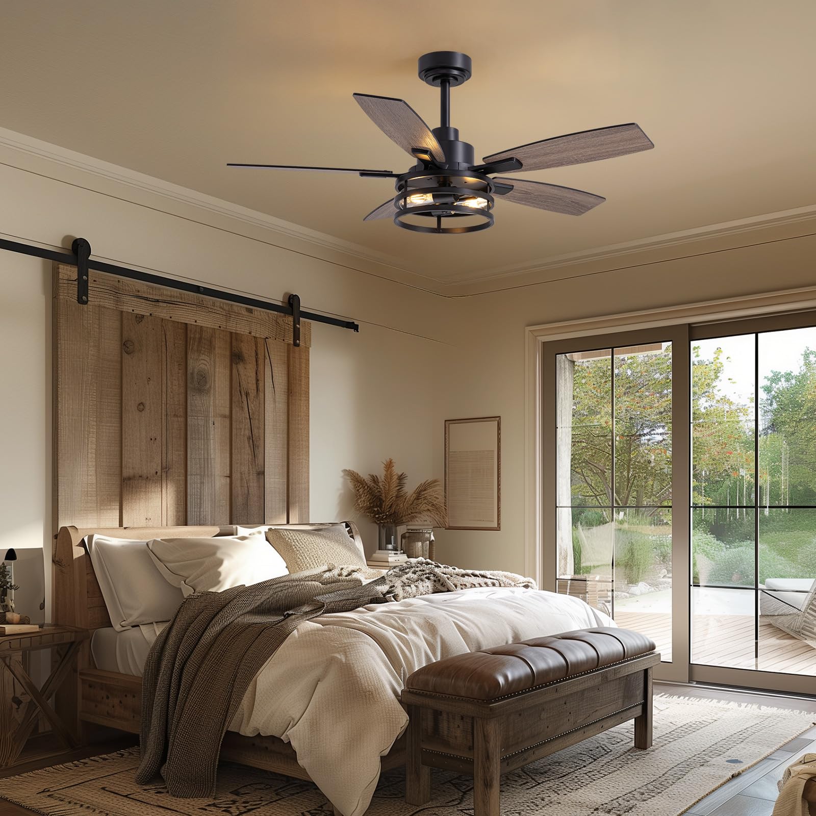 Modern Ceiling Fan with LED Light and Remote Control - Quiet Reversible 3-Speed DC Motor - Perfect for Bedroom, Living Room, and Office (Black, 52 Inch) - Energy Efficient Cooling and Stylish Home Decor