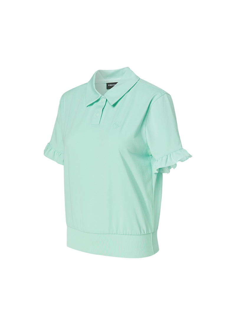 Women's Ruffle Sleeve Polo Shirt - Short Sleeve Cotton Blouse for Casual Wear, Office & Summer Outfits
