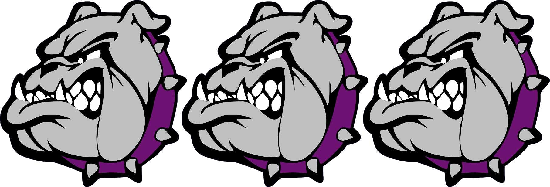 Left Facing Purple Collared Bulldog Mascot Vinyl Stickers - Pack of 3 (2x2 inches Each) - Waterproof Decals for Laptops, Cars, Water Bottles & DIY Crafts