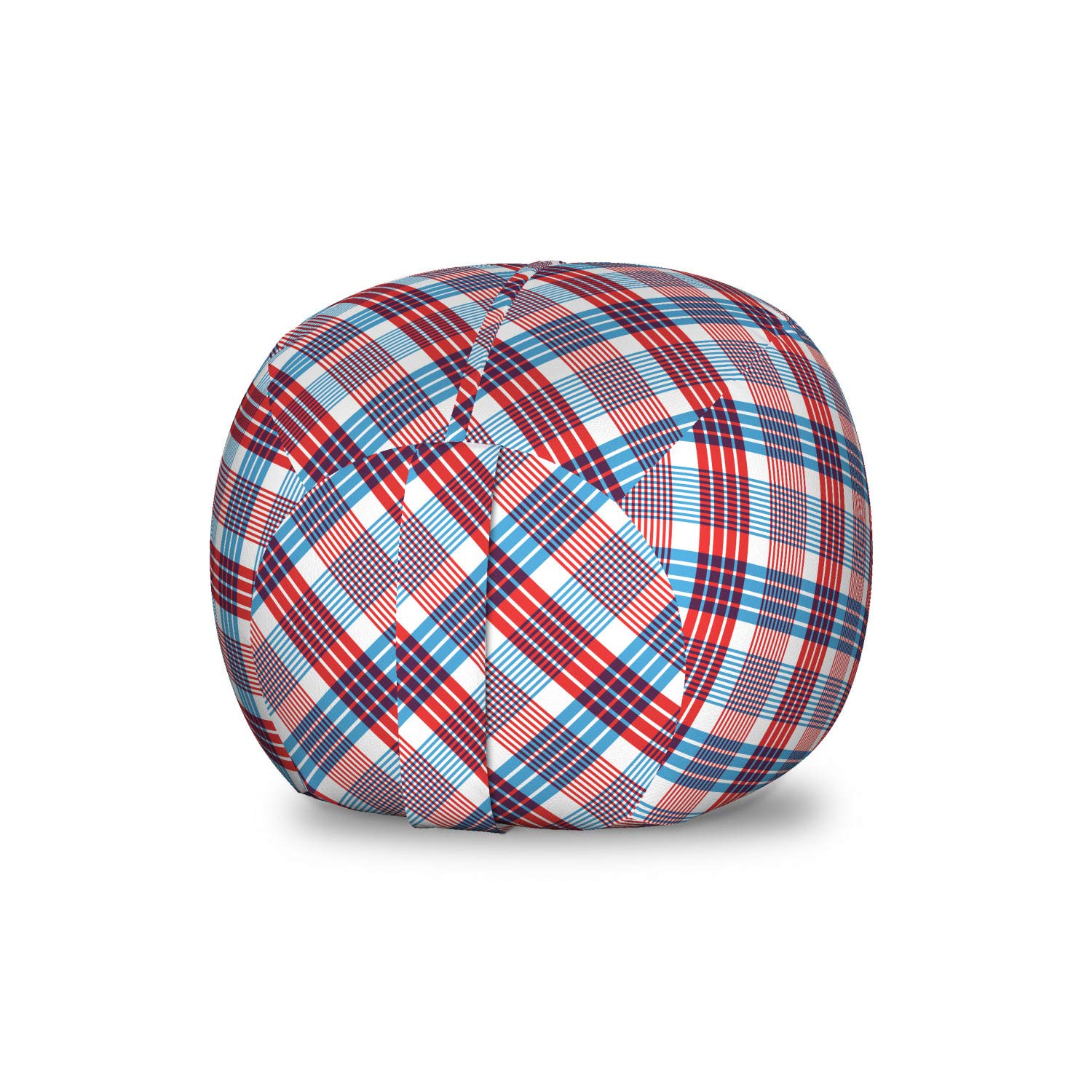 Ambesonne Plaid Storage Toy Bag Chair - Checkered Pattern with Diagonal Stripes, Vintage Stuffed Animal Organizer Washable Bag, Small Size in Vermilion & Navy Blue - Perfect for Kids' Room, Nursery, and Toy Storage Organization