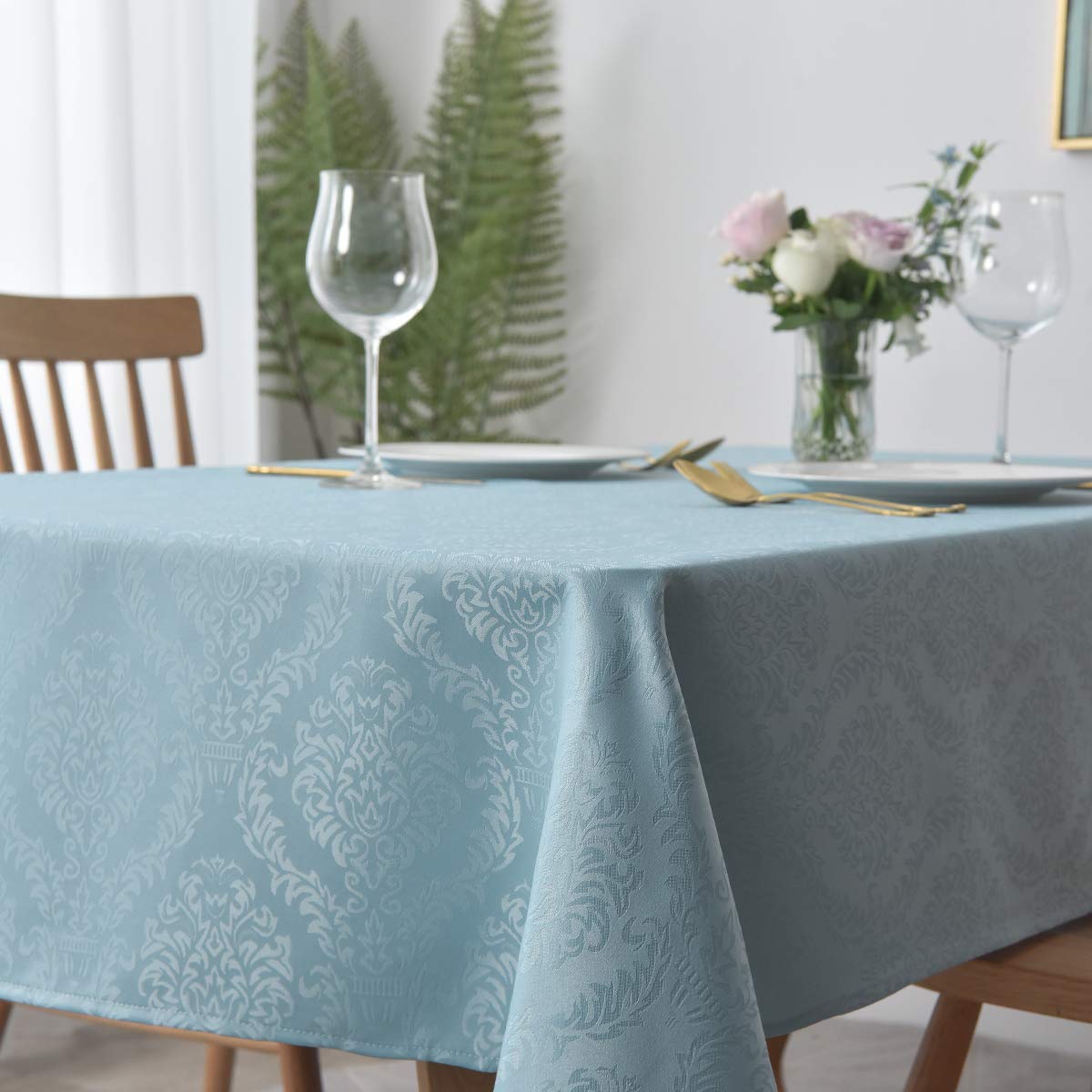 Premium Waterproof Damask Square Tablecloth 60x60 Inch - Heavyweight, Wrinkle-Free & Soft Fabric for Indoor & Outdoor Dining - Elegant Blue Haze Decorative Table Cover for Parties, Weddings & Everyday Use