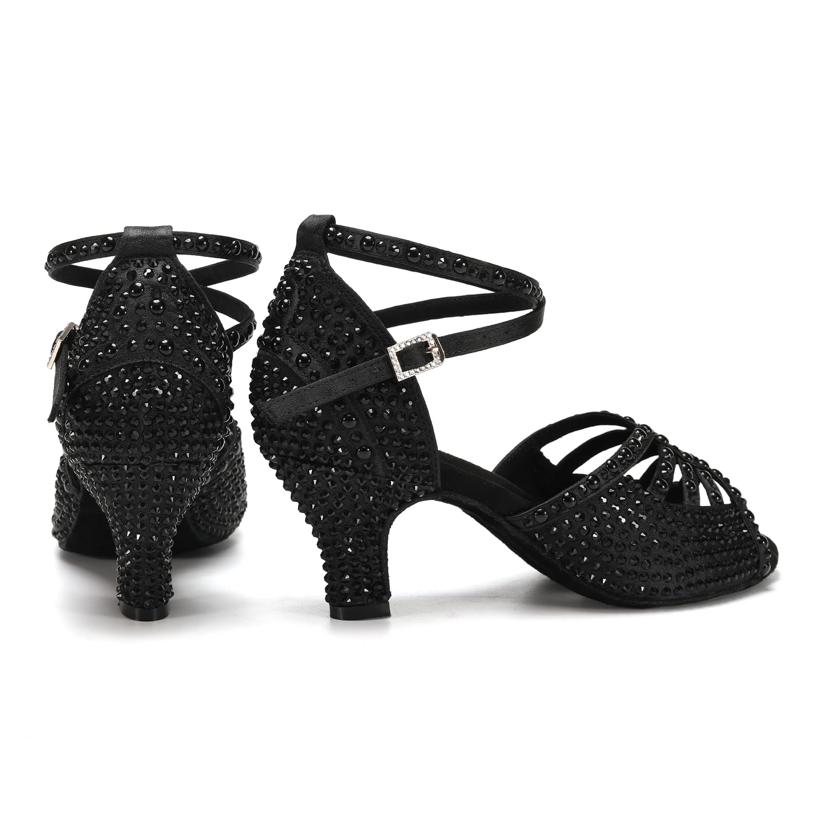 Professional Women's Latin Dance Shoes with Rhinestones - Satin Ballroom Salsa Dancing Shoes for Women - Perfect for Performances, Competitions & Social Dancing