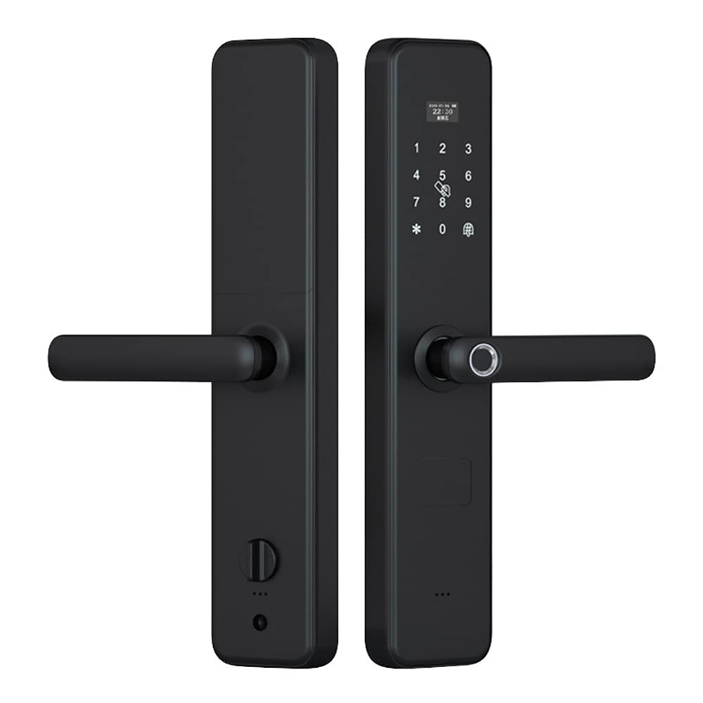 Smart Fingerprint Door Lock - 5-in-1 Keyless Entry with Touchscreen, PIN Code, RFID Card, Mobile App & Mechanical Key - Secure Electronic Deadbolt for Home Security (Black) - Perfect for Apartments, Vacation Homes & Rental Properties