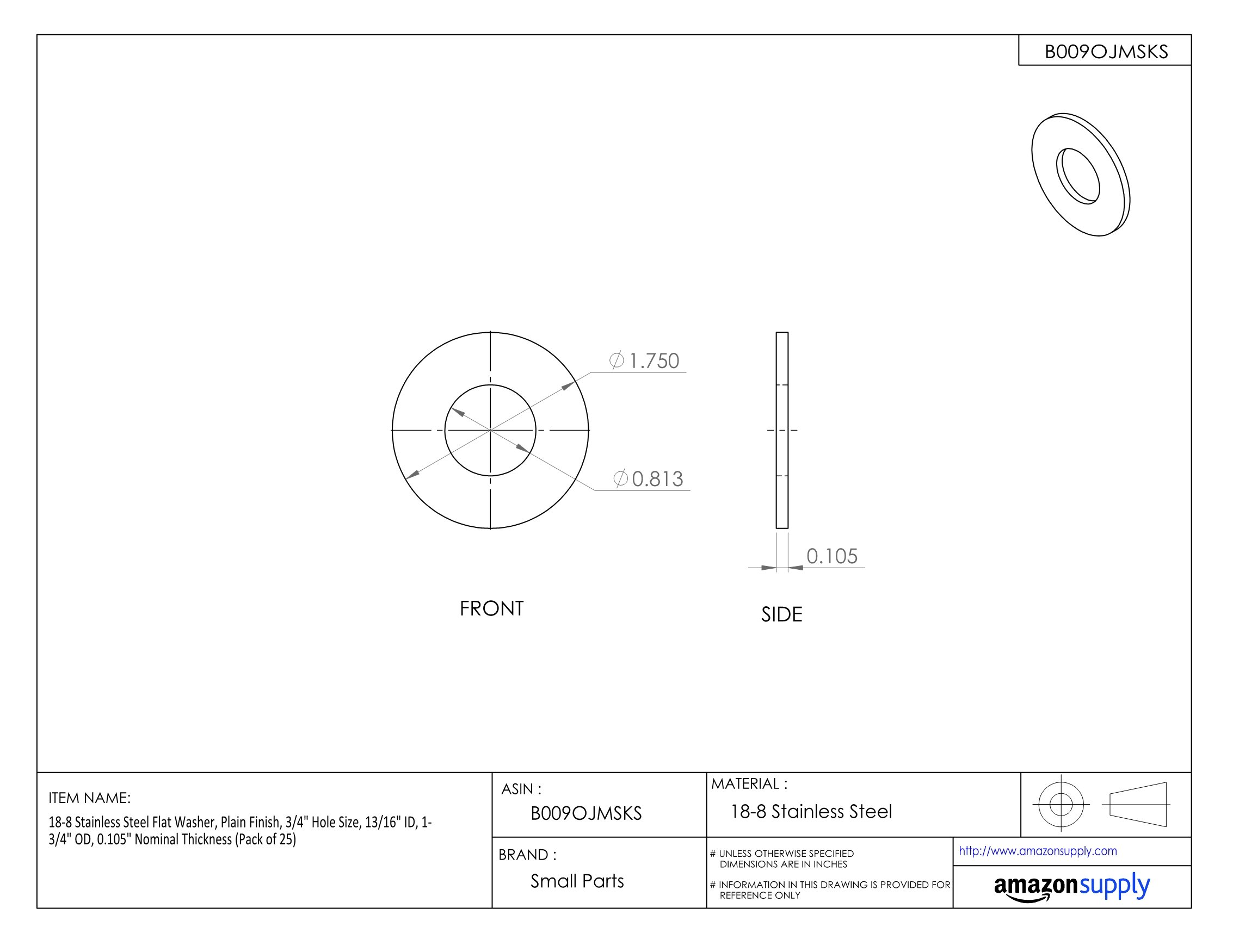 18-8 Stainless Steel Flat Washer - 5/8