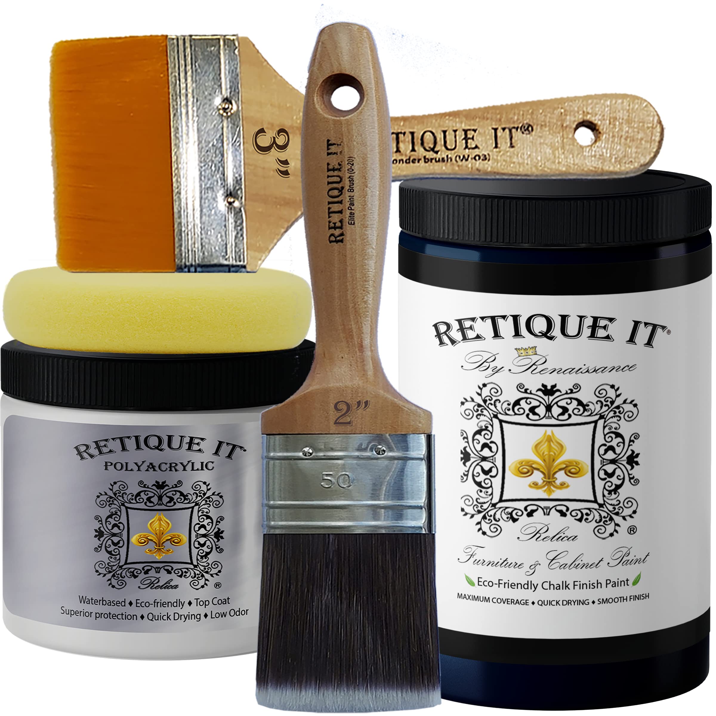 Retique It Chalk Furniture Paint - Renaissance Cabinet Paint Kit (46 Twilight, Poly Finish) - Transform & Restore Old Furniture for Home Decor & DIY Projects