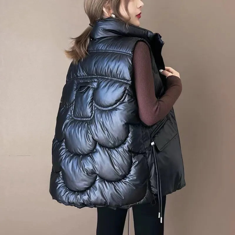 Elegant Women's Stand Collar Quilted Vest - Winter Warm Sleeveless Jacket for Women | Solid Color Casual Fashion Coat | Perfect for Office Wear, Outdoor Activities & Fall Layering