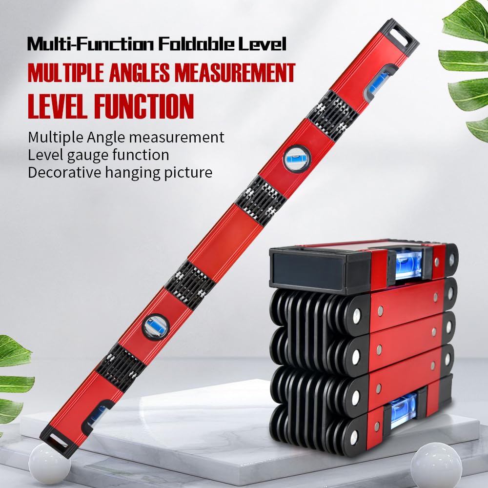 **EWK-RLALR 28 Inch Aluminum Alloy Level Tool - Foldable, Multi-Function, 4 Bubble Vials, Precise Measuring for Carpentry & Woodworking - Perfect for DIY Projects, Home Renovation & Construction**